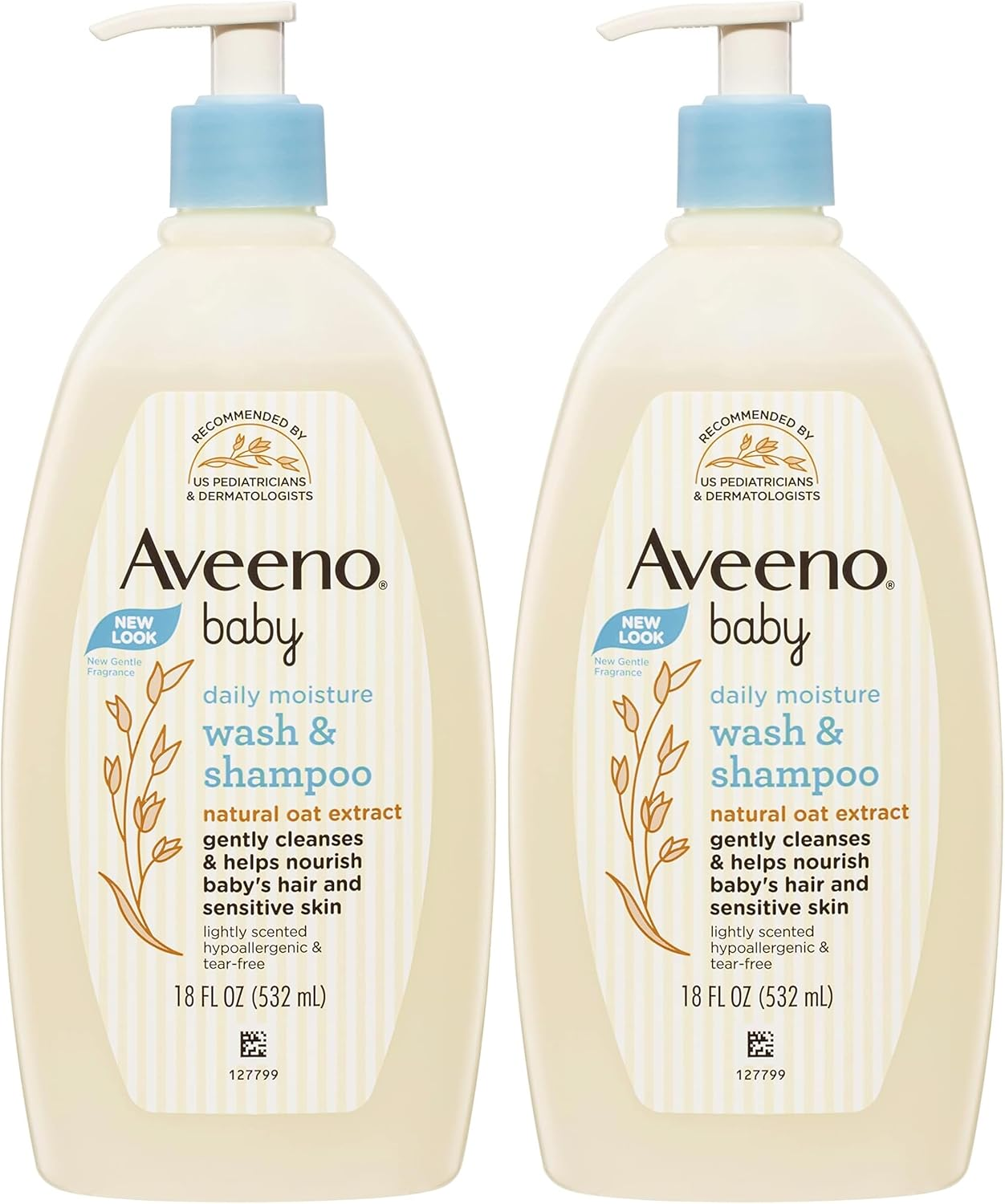 Aveeno Baby Daily Moisture Lightly Scented Sensitive Wash & Shampoo 532Ml|Gentle for Newborns and Babies with Sensitive Skin| Use as Baby Shampoo and Baby Bath Wash (Pack of 2)
