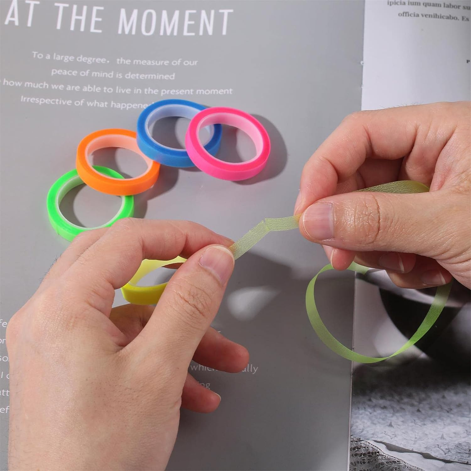 5 Rolls Highlighter Tape, 6Mm X 5M Interchangeable Fluorescent Tapes Highlighter Tape Colorful Tape Transparent for Students Teachers Reading Taking Notes on Classes Home Office image number 2