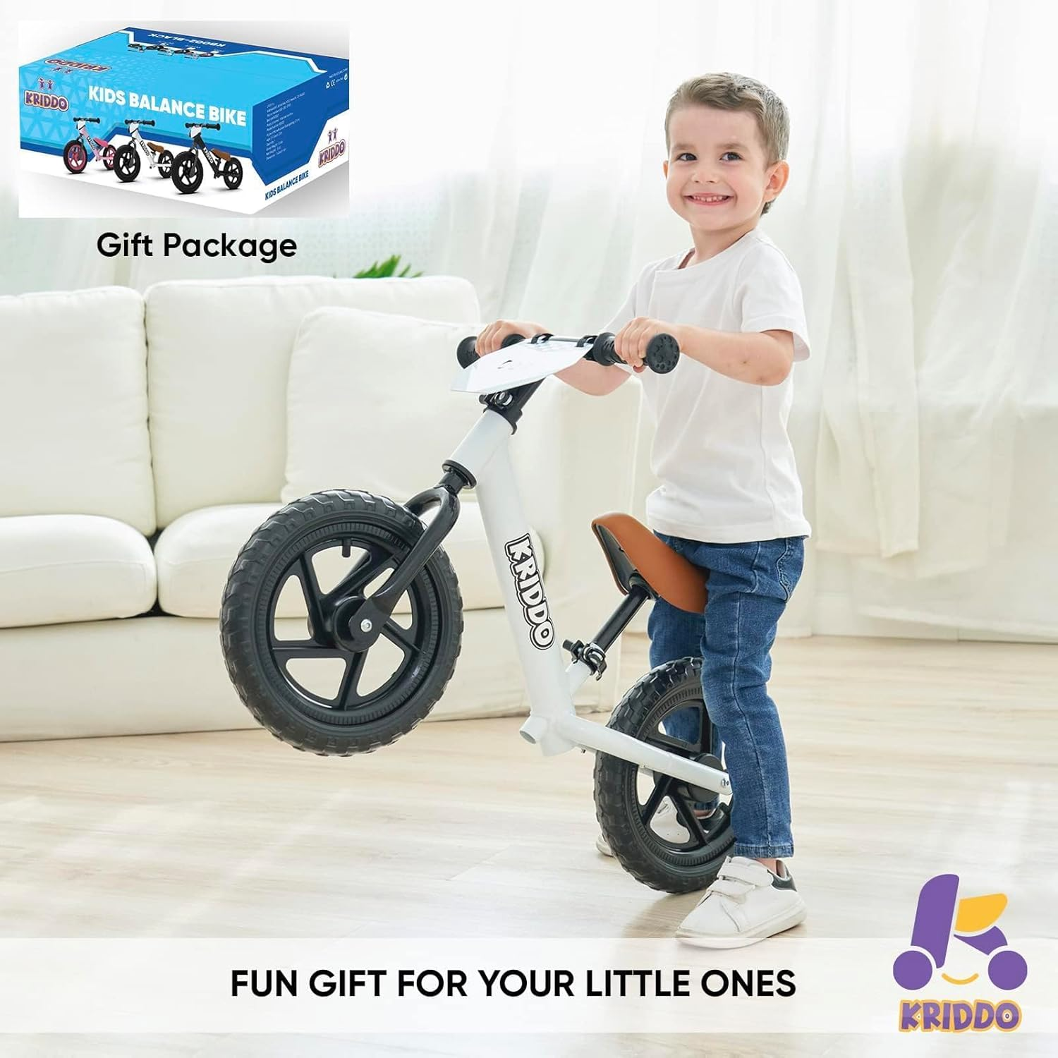 KRIDDO Toddler Balance Bike 2 Year Old, Age 24 Months to 5 Years Old, 12 Inch Push Bicycle with Customize Plate (3 Sets of Stickers Included), Gift Bike for 2-3 Boys Girls image number 3