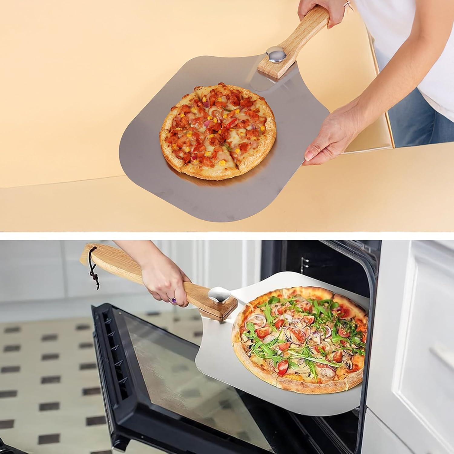 4 Pack Aluminum Pizza Peel 12 X 14 with Rocker Cutter & Pizza Server, Foldable Metal Pizza Spatula Paddle Accessories Kit for Homemade Pizza Ovens, Baking Homemade Bread image number 2