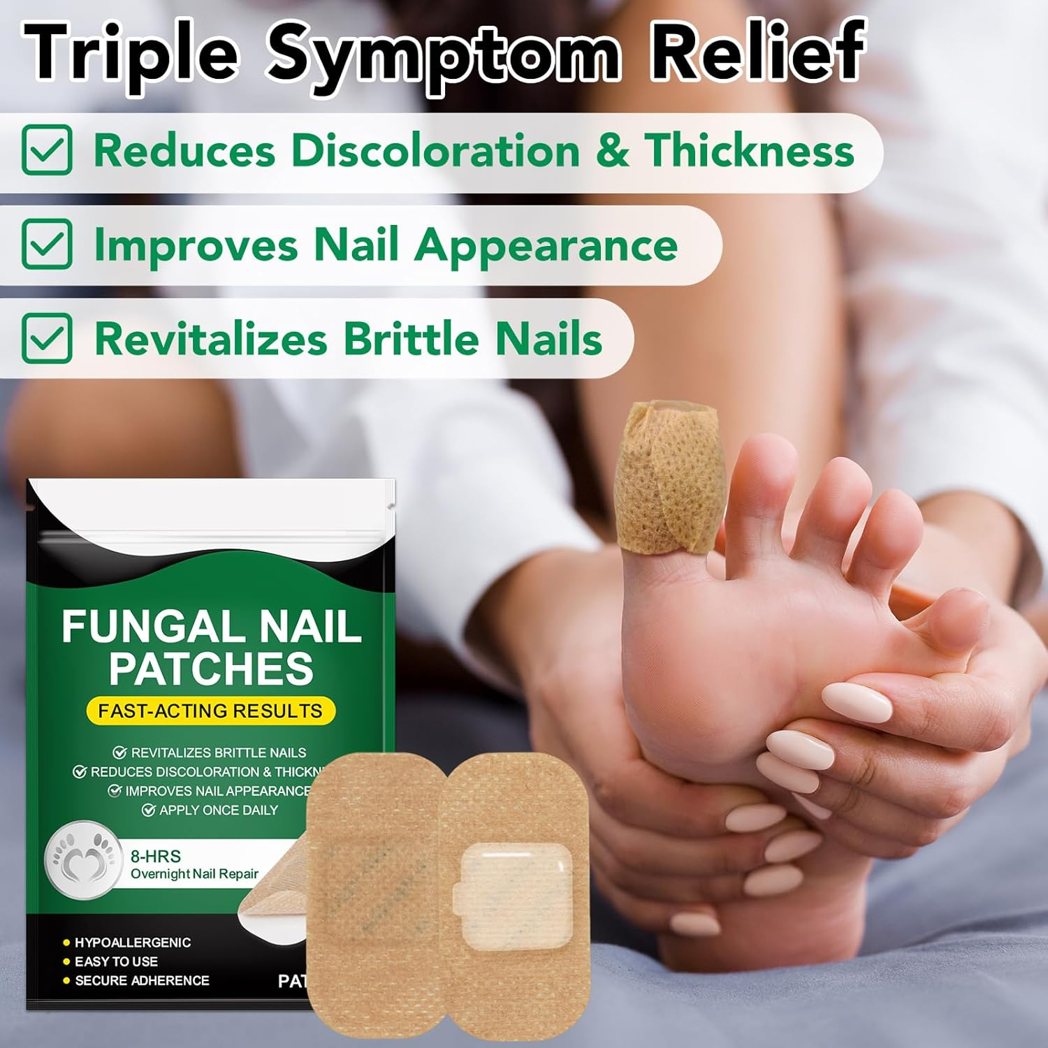 Furnrubden Fungal Nail Treatment Patches 32-Pack, 8-Hour Overnight Repair, Hypoallergenic Adhesive for Thick and Discoloured Nails image number 3