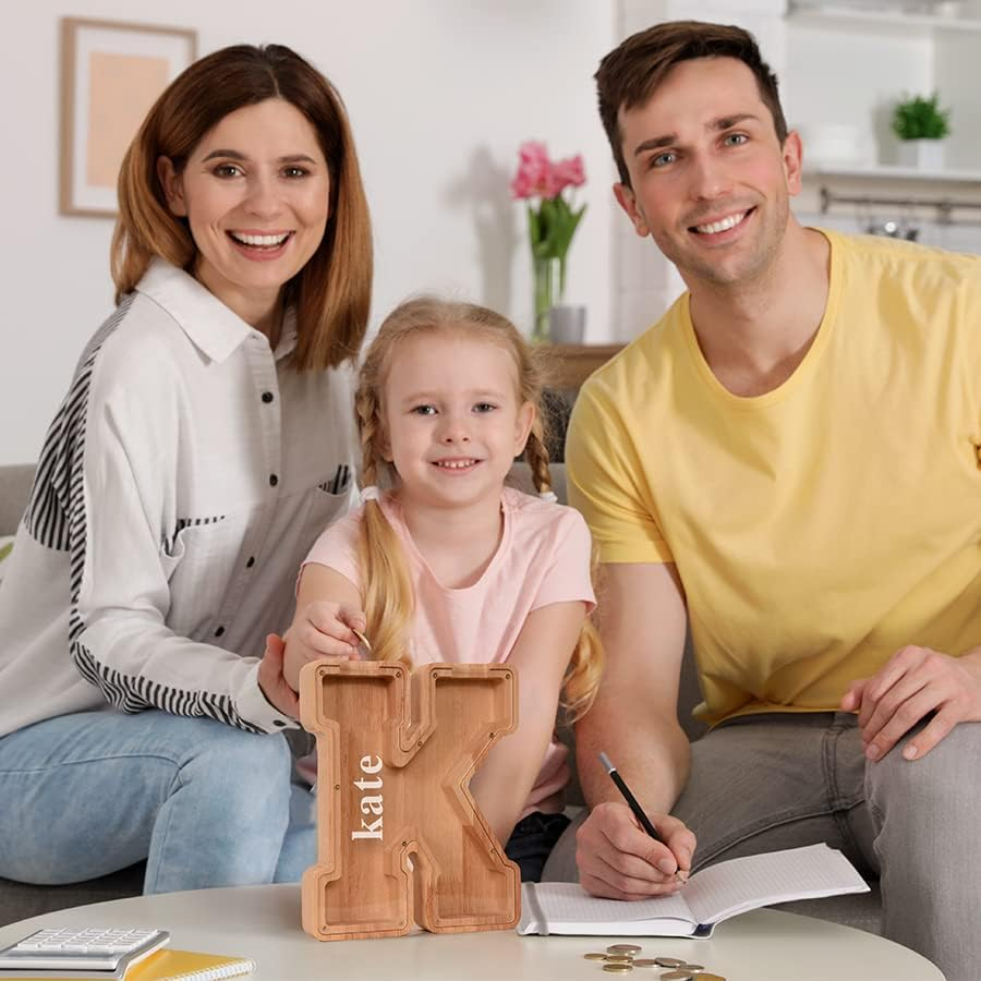 Summidate Wood Letter Piggy Bank| Piggy Bank for Boys| A-Z Alphabet Coin Bank for Kids|Children'S Day Gift(Initial-K) image number 4