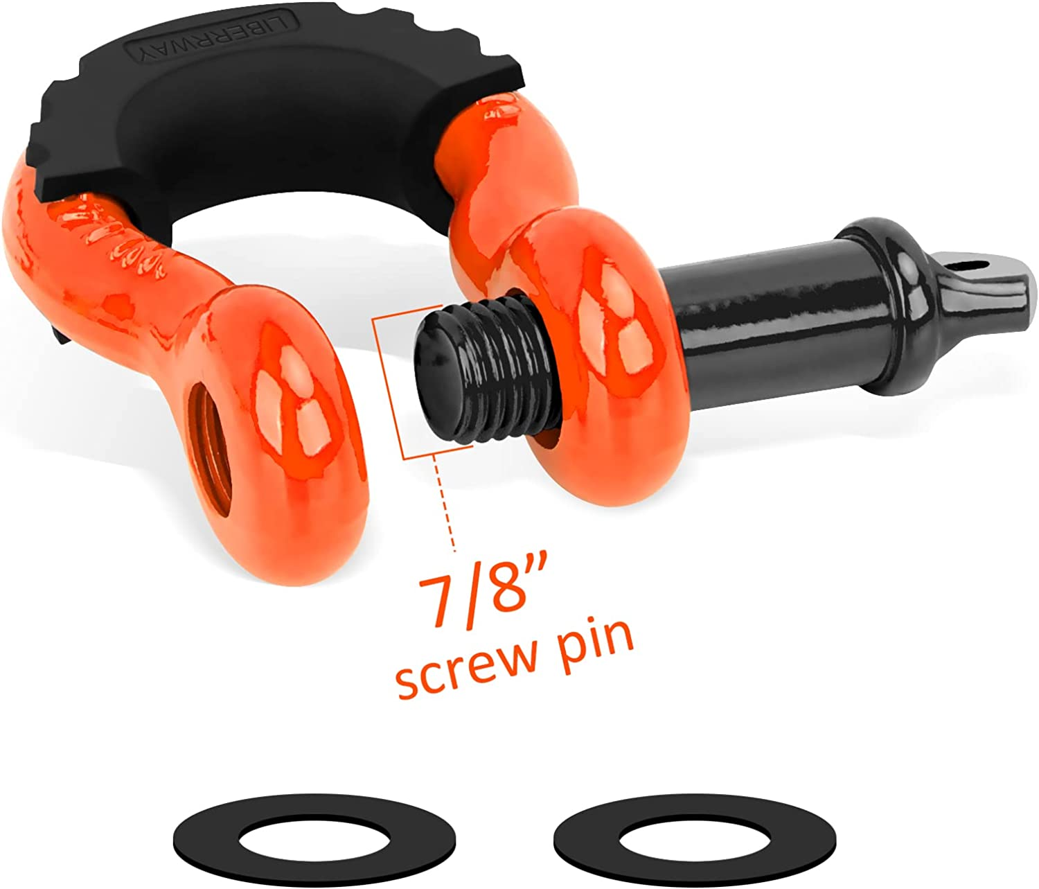 LIBERRWAY Shackles 3/4" (2 Pack) D Ring Shackle Rugged off Road Shackles 28.5 Ton (57,000 Lbs) Maximum Break Strength with 7/8'' Pin Heavy Duty D Ring for Vehicle Recovery, Orange image number 5