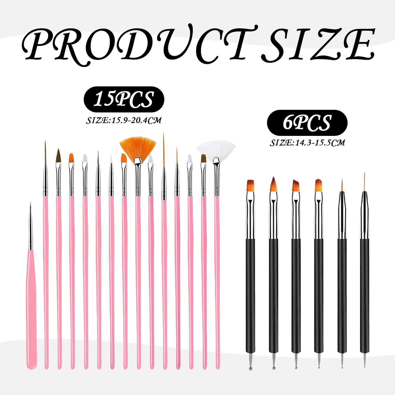 6 Double-Headed Nail Brushes and 15 Nail Pens, Painting Tools for Tip Drills, Carved Detail Brushes, French Nail Extension Brushes, DIY Nail Polish image number 1
