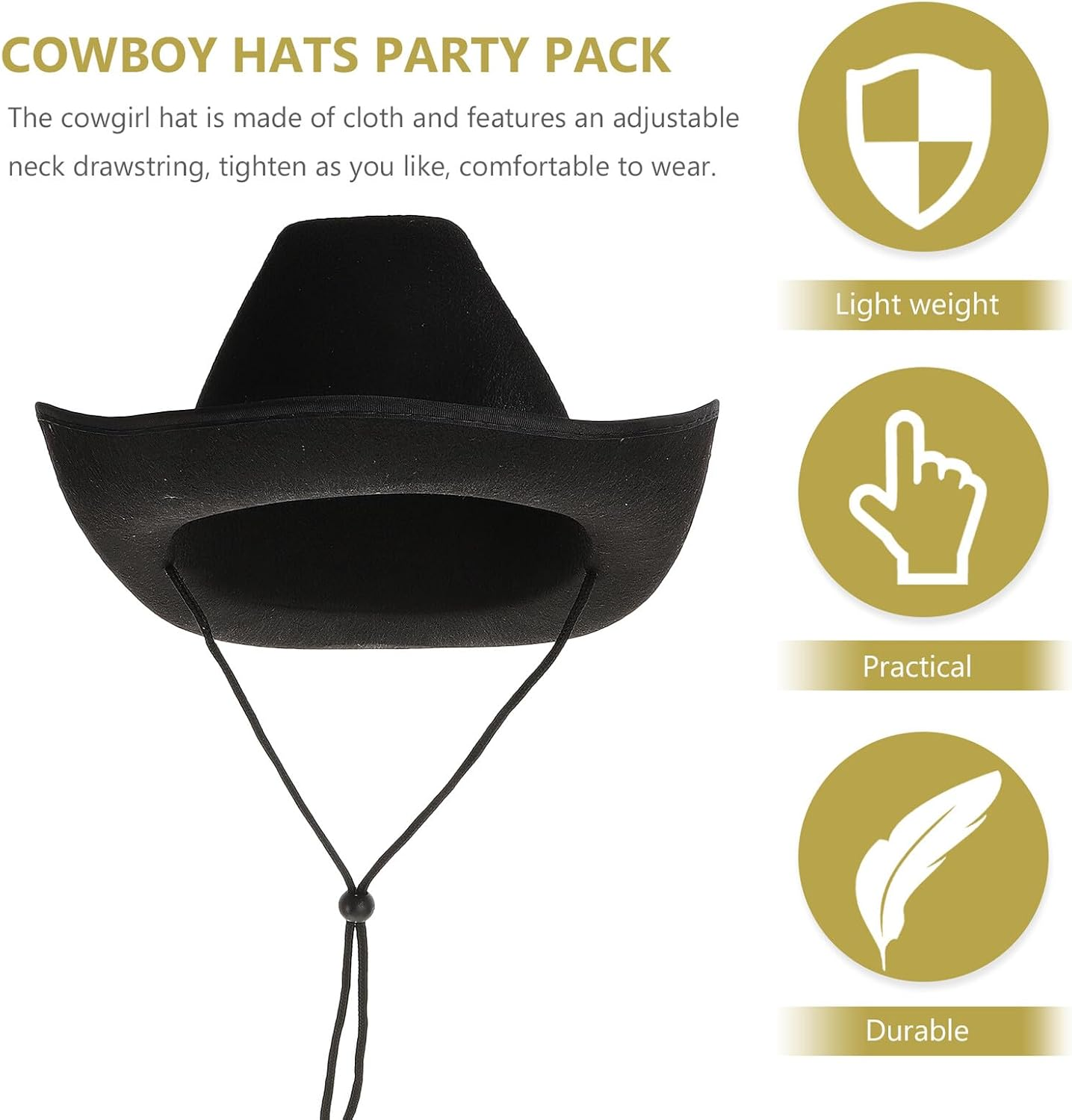 JOINPAYA Western Cowboy Cowgirl Hat with Chin Strap Wide Brim Black Party Festival Hat for Women Country and Western Dress-Up Accessory image number 6