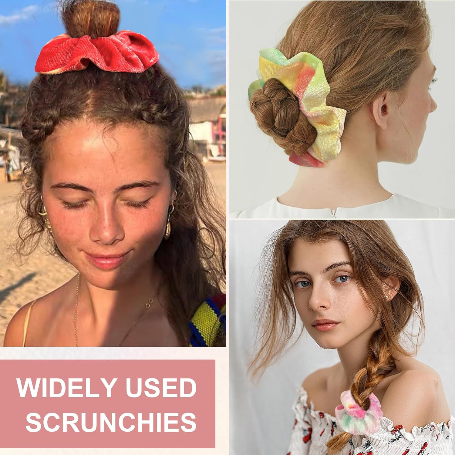 PROPOG Velvet Scrunchies for Girls, Hair Scrunchies for Women'S Hair Premium Scrunchie Elastic Hair Bands Tie Dye Scrunchy Hair Ties Ponytail Holders Hair Accessories for Girls Women 12 Colors image number 5