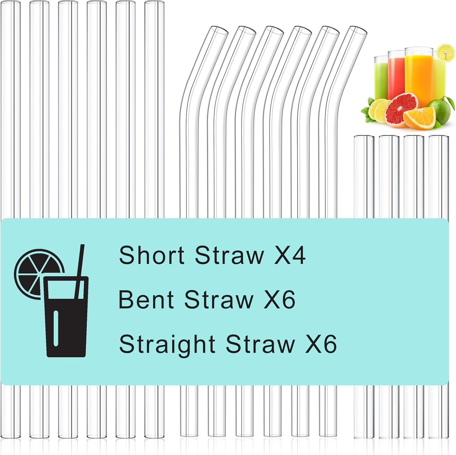 Kiemeu 16 Pack Clear Glass Straws for Drinking, &Phi;10 Mm Wide Straws for Smoothies, Cocktail and Other Drinks, Family Pack image number 6
