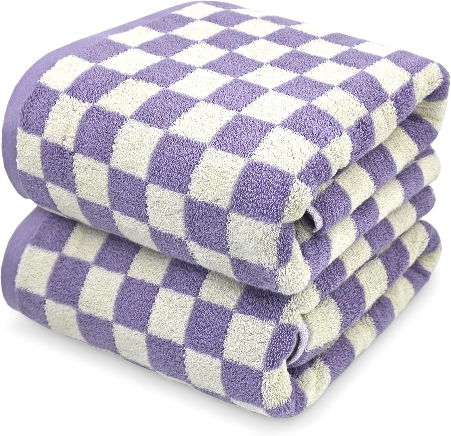 Jacquotha Shower Towels for Bathroom 27.5X55 Inches - Quick Dry Bath Towels Extra Large (2Pack), Cute Towels Checkered Bathroom Towels Set Lilac, 520GSM Absorbent Cotton Towels image number 5