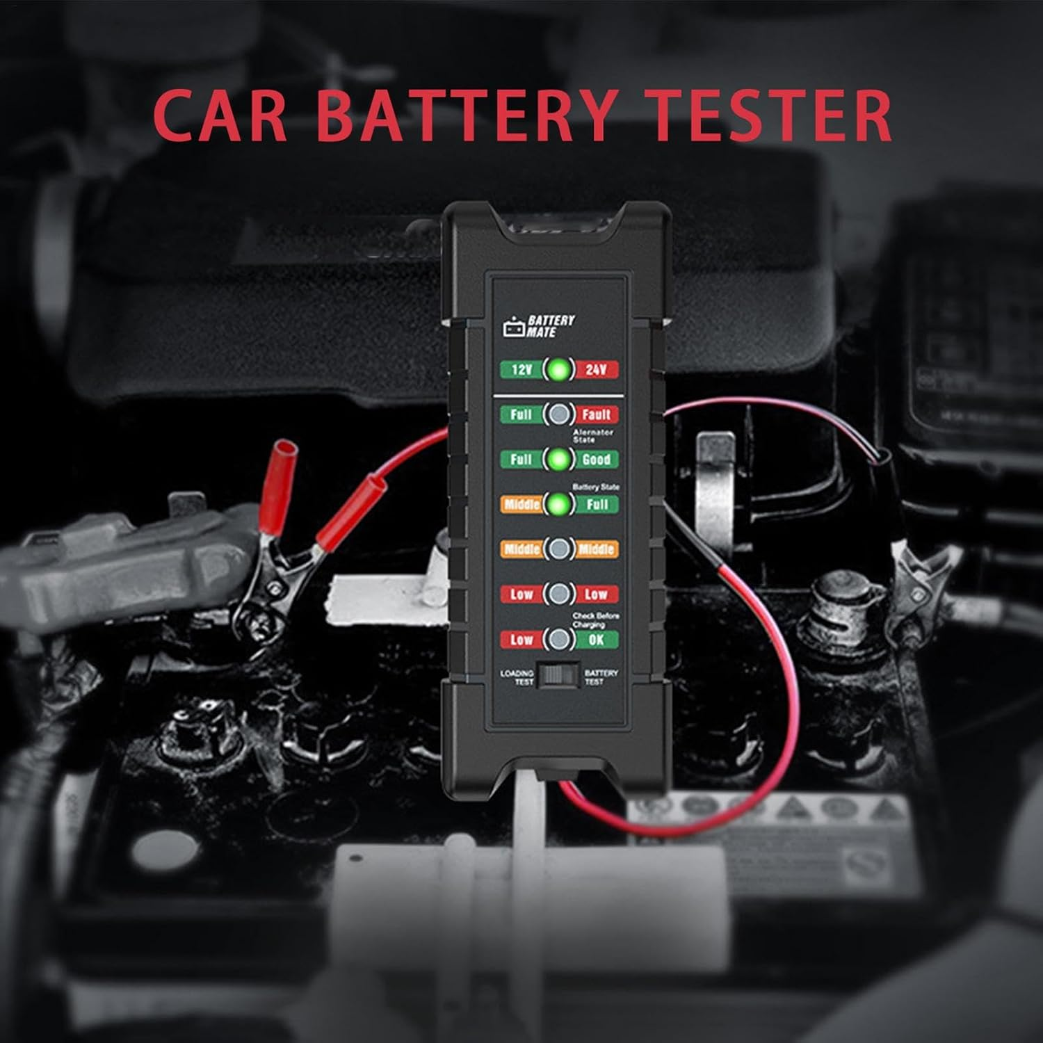 Car Battery Tester - 12V/24V Battery Voltage Tester,Alternator Battery Tester for Car, Motorcycle, Boat image number 2