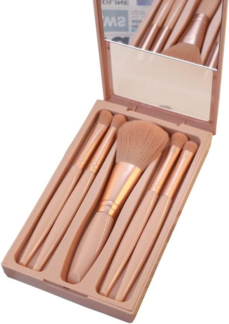 Travel Size Makeup Brushes Set, Easy-Taken Mini Makeup Brush Set with Case and Mirror for on the Go (Pink)