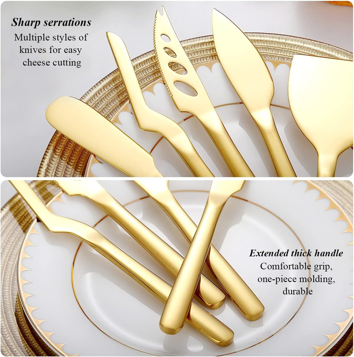 Berglander 5-Piece Cheese Knife Set, Suitable for All Cheeses, Stainless Steel Cheese Knives, Ergonomic Design, Suitable for Cutting Butter (Gold) image number 5