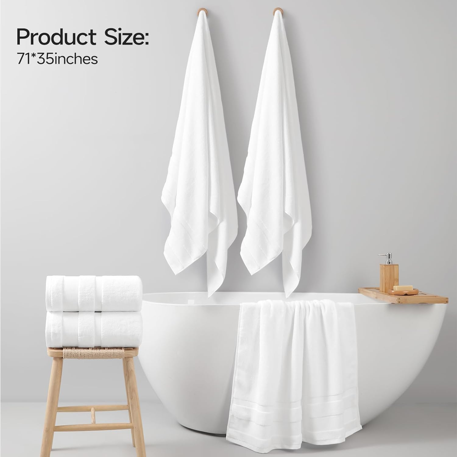 REDKISS 100% Cotton Bath Towels Set of 2, Extra Large Bath Sheets 35 X 70 Inches, 800 GSM, Quick Dry, Ultra Soft & Super Absorbent Bathroom Towel Sets for Bathroom, Gym, Spa, Pool & Hotel, White image number 5