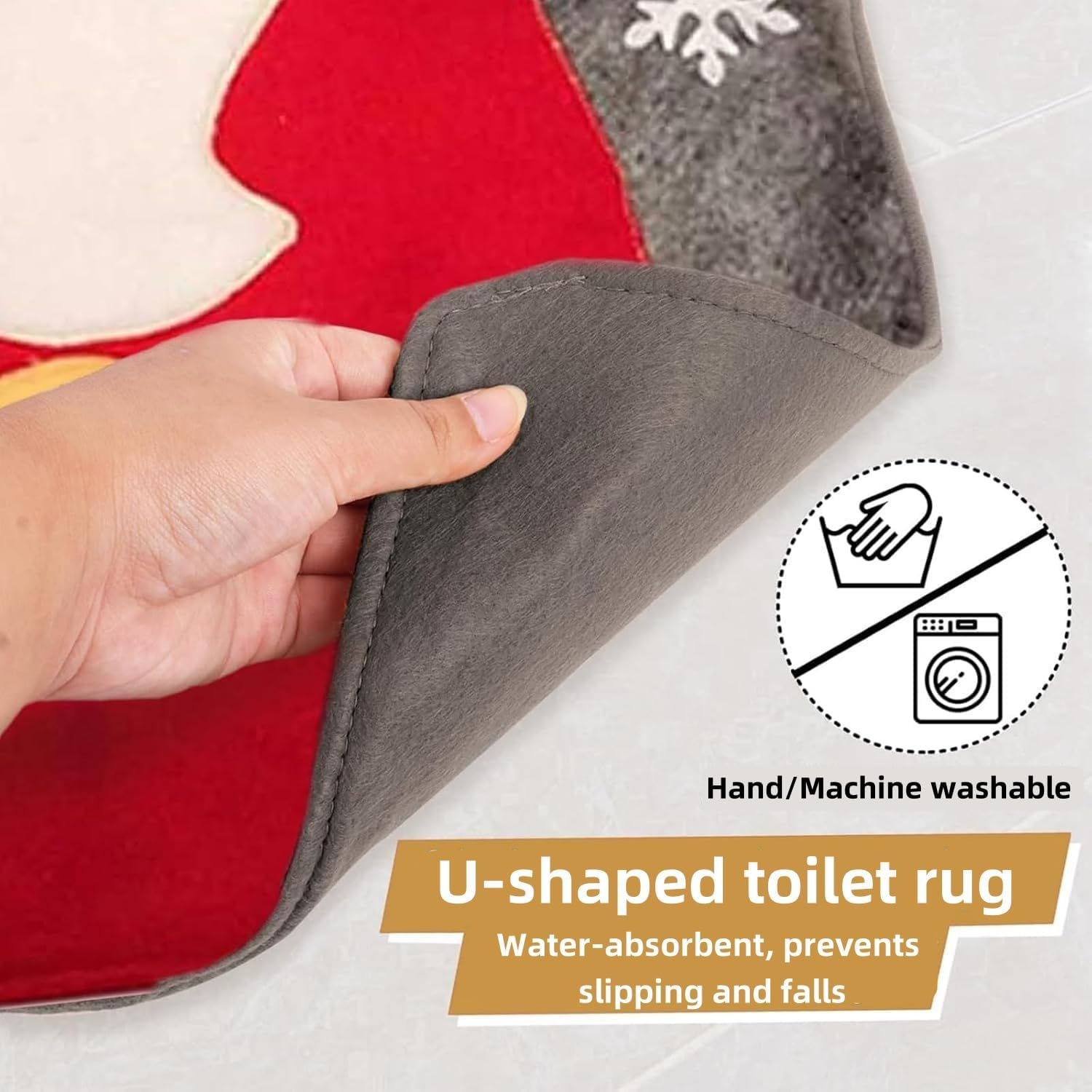 1 Piece Christmas Toilet Seat Cover Set, Bathroom Decor with Santa Design, Red Toilet Rug Mat and Tank Cover for Holiday Home Decorations image number 2