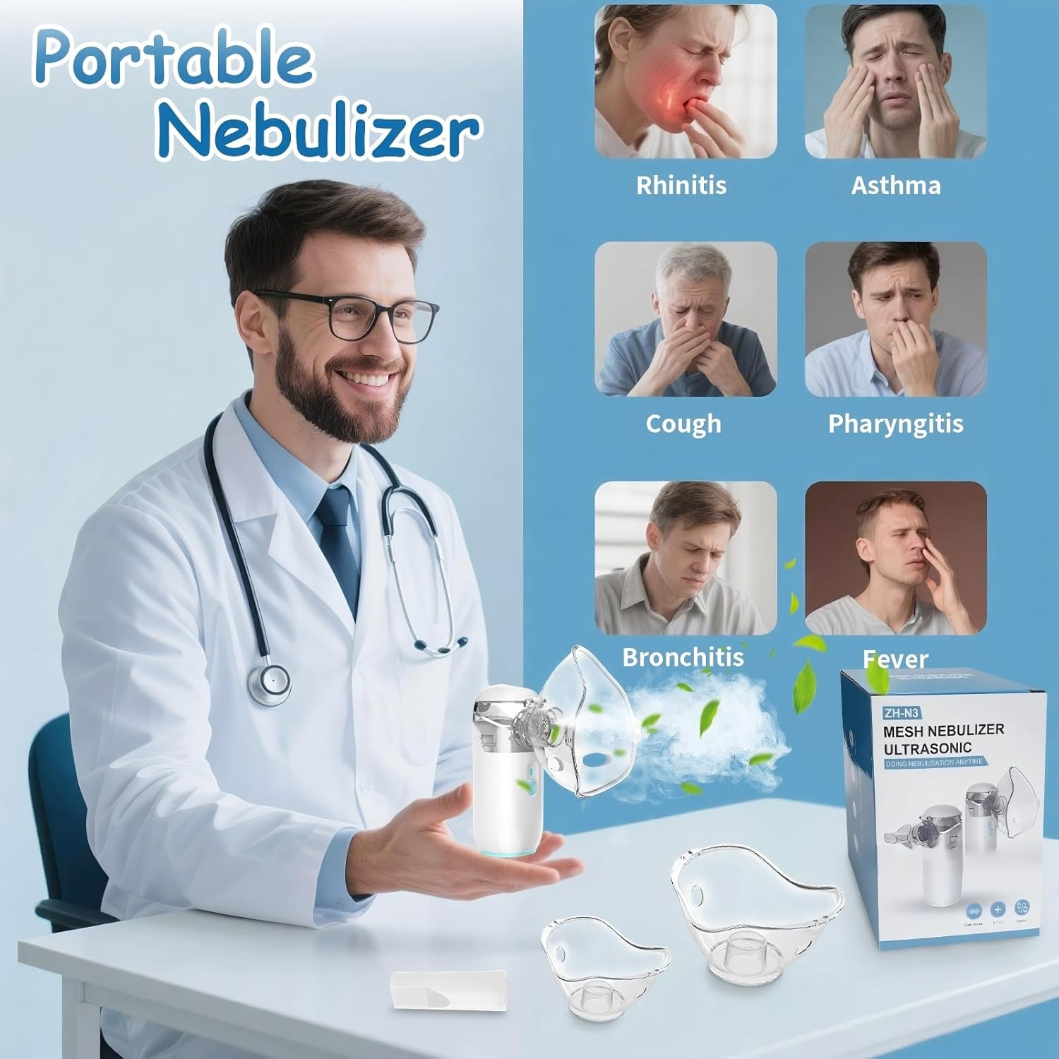 Portable Nebulizer, Mini Nebulizer Machine, Children'S Atomizer, Handheld Nebulizer for Breathing Problems, Portable Household Ultrasonic Atomizer Medical Grade, Nebulizer for Travel and Household Use (Light Green) image number 3