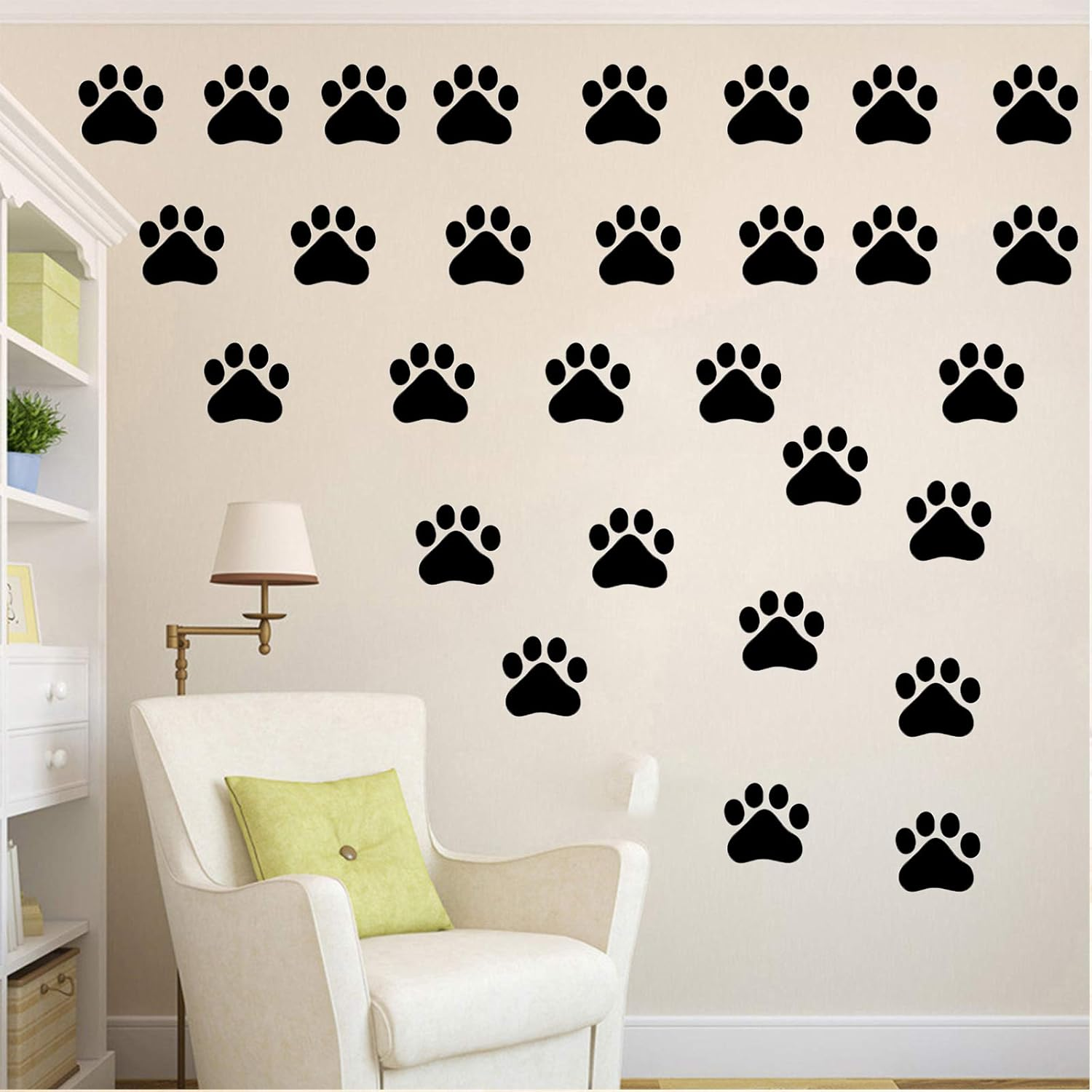 24Pcs Large Dog Footprints Wall Decal Vinyl Stickers, Removable Lovely Animal Paw Print Art DIY Sticker Mural for Bedroom Playroom Living Room Office Home Window Door Decoration image number 1