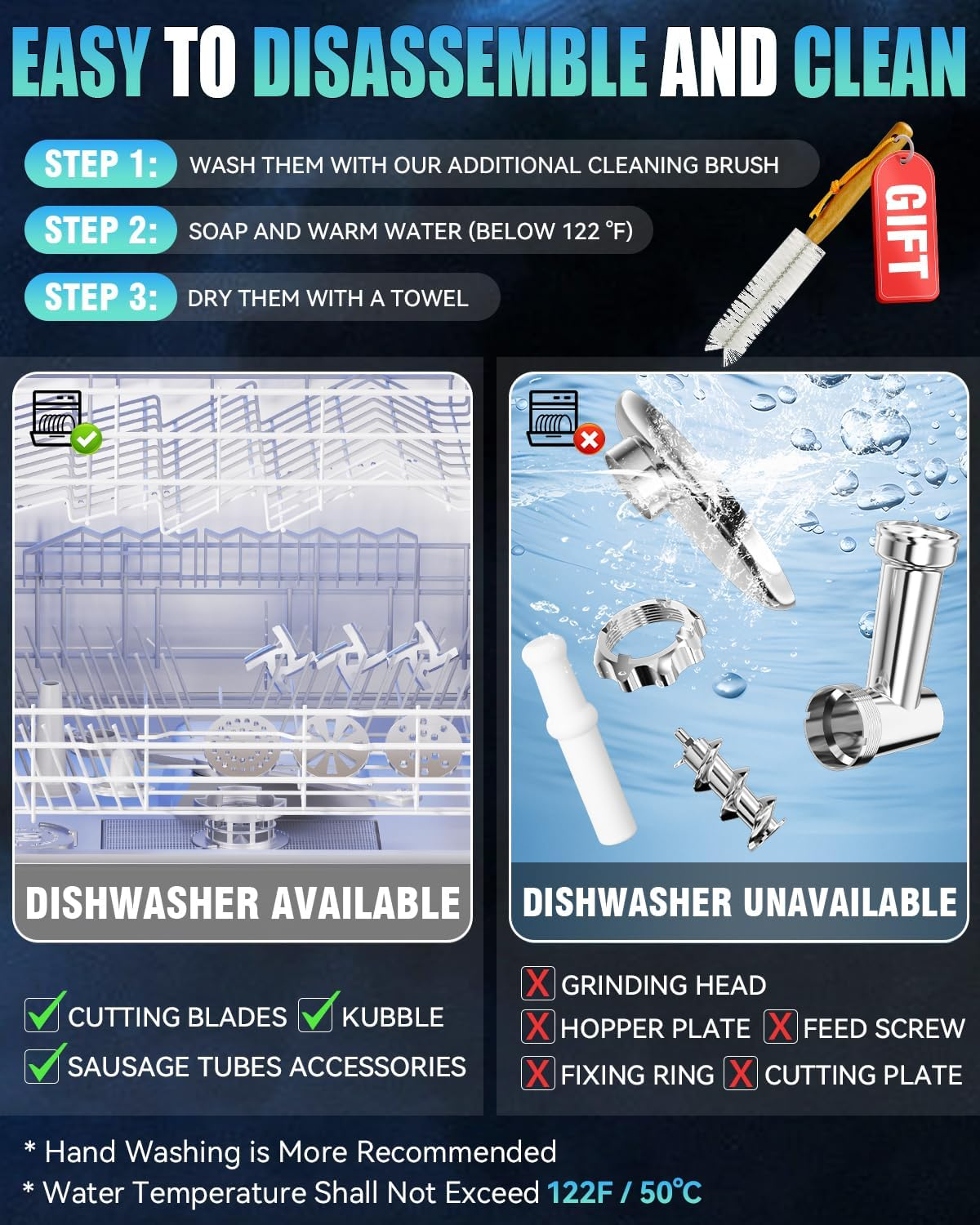 Electric Meat Grinder: [Ultra-Intelligent Thermal Protection] Upgraded Meat Grinder with 6 PCS Stainless Steel Blades&Grinding Plates, Sausage Stuffer Tubes&Kubbe(Black)