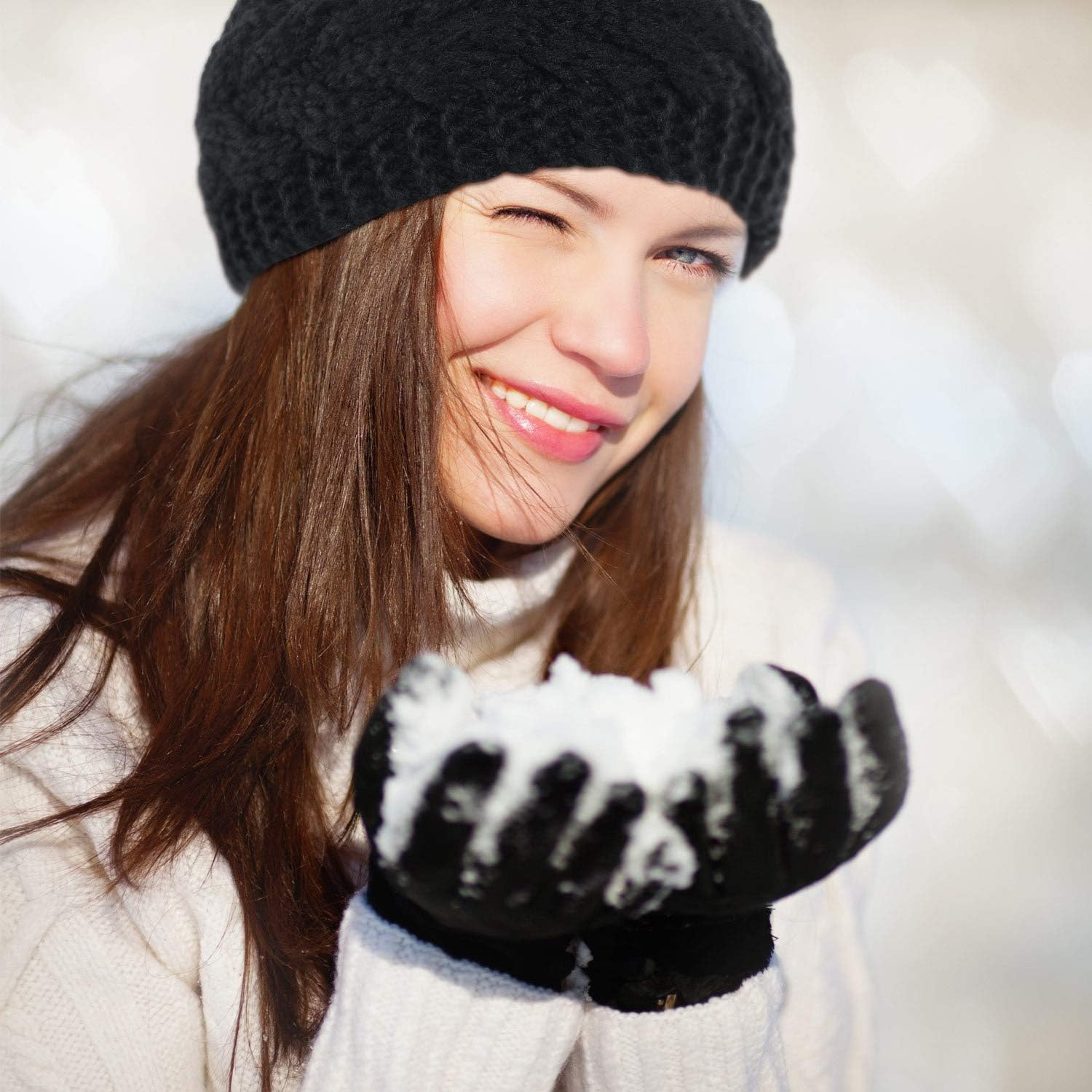 Winter Headband Wool Cable Knit Headband Hair Wrap Ear Warmer for Women (Black) image number 4