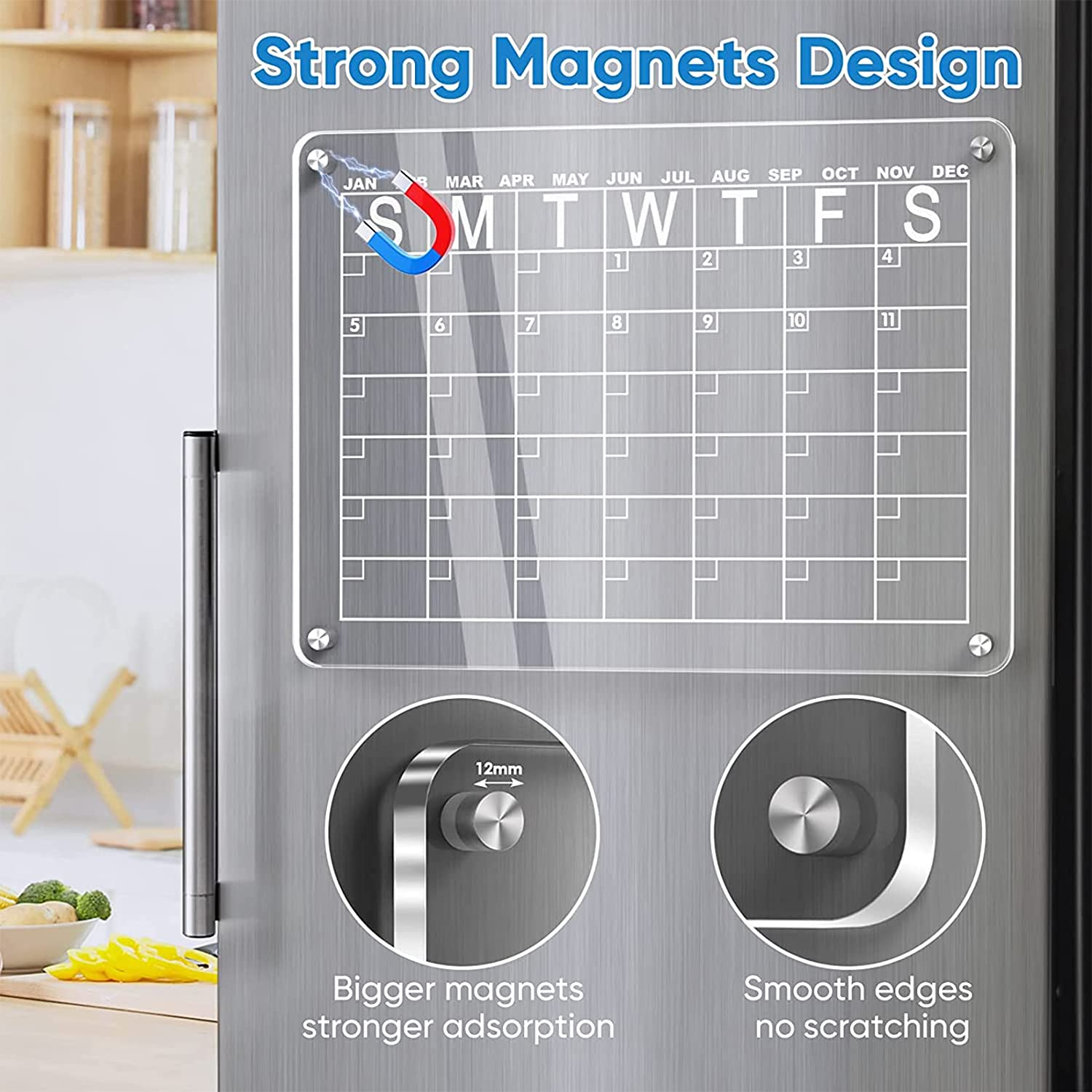 Acrylic Magnetic Fridge Calendar Monthly and Whiteboard Dry Erase Board Reusable Wall Calendar Fridge Whiteboard image number 6