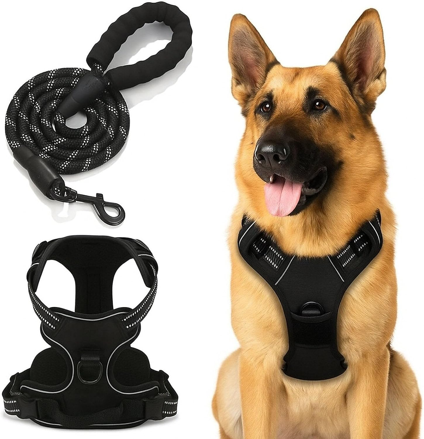 YAKESD Dog Harness with Leash Set, No Pull Adjustable Vest Harnesses for Hassle-Free Walking, Easy Control Reflective Puppy Vest for Small Medium Large Dogs（Black，Xl）