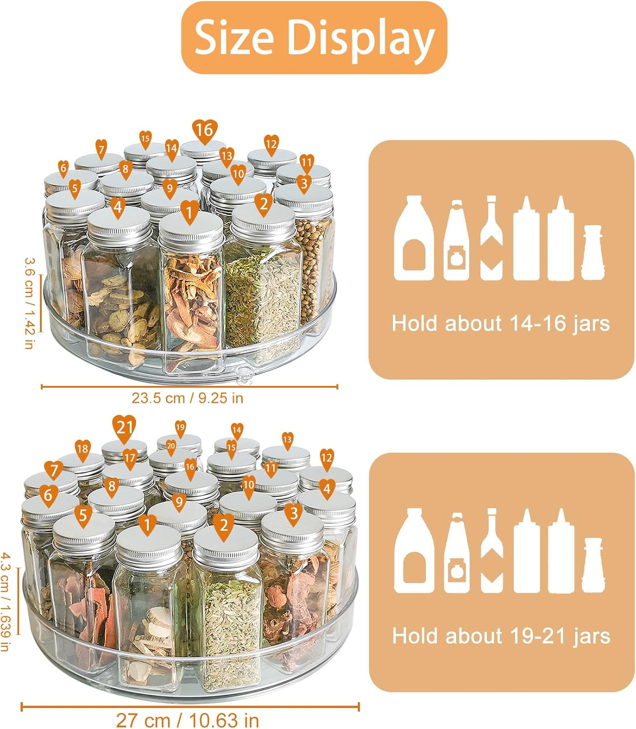 Roninkier 9-Inch Clear Plastic Lazy Susan &ndash; 2-Pack Spice Rack Storage &ndash; Holds up to 10 Pounds image number 1