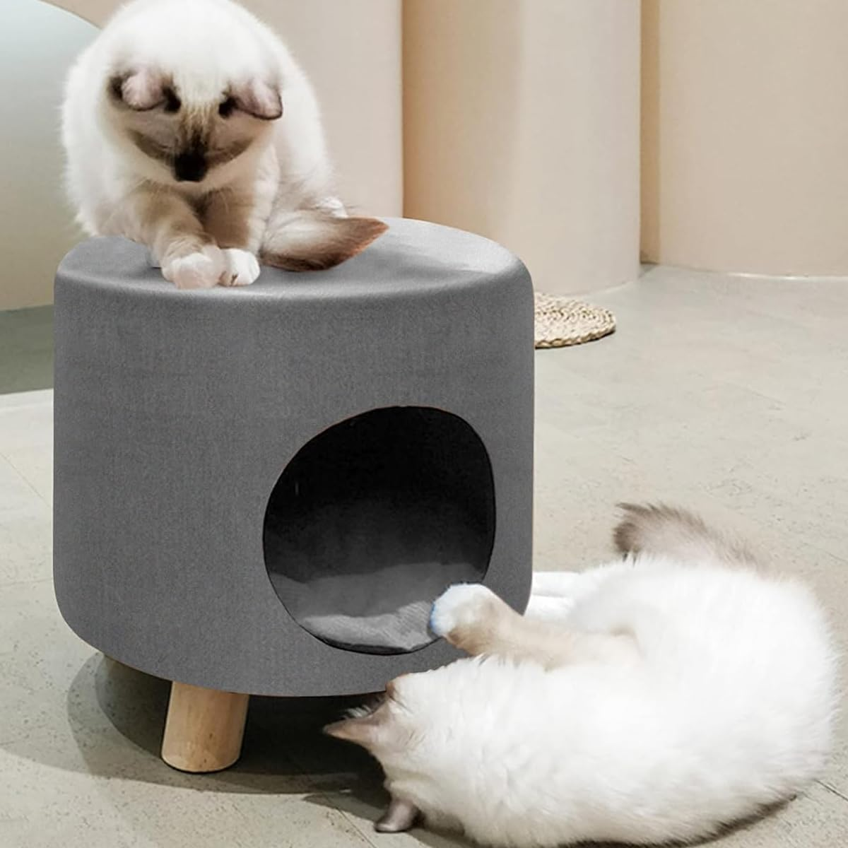 AIMALL Multi-Functional Wooden Cat Nest Stool with Soft Cushion and Three Colours (13.4 X 13.8 Inches) image number 5