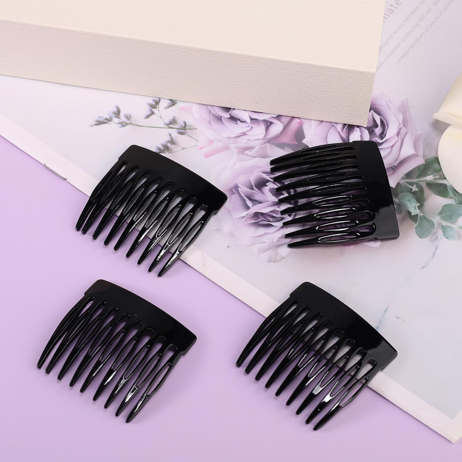 BOXOB 4Pcs French Side Comb, Black Small French Twist Hair Comb Decorative Bun Hold Clips Strong Hair Styling Accessories for Girls & Women image number 4
