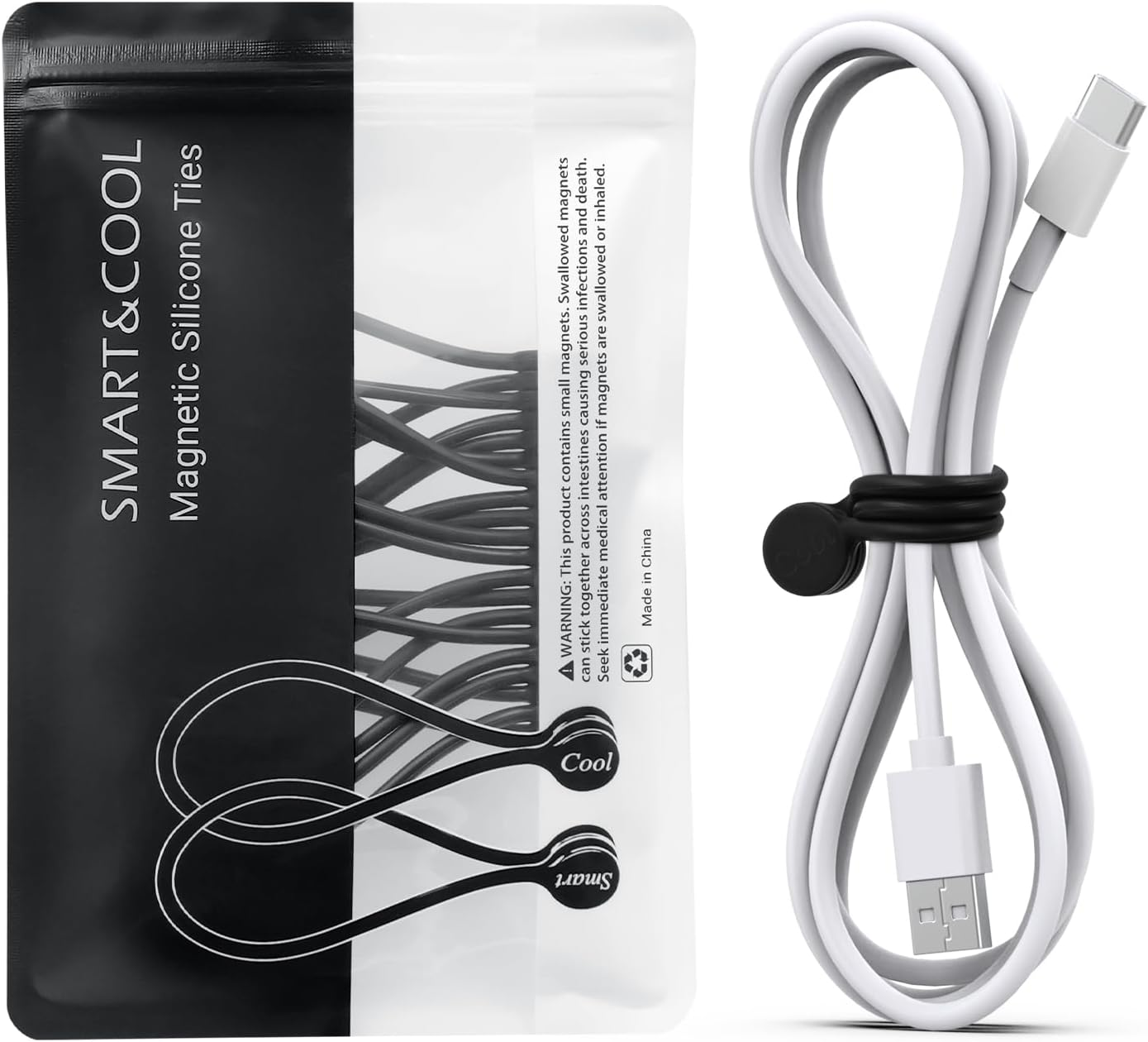 SMART&COOL Reusable Silicone Magnetic Cable Ties for Bundling and Organizing, Holding Stuff, Book Markers, Fridge Magnets, Assorted Color, 7.16'' (10-Pack,Orange)