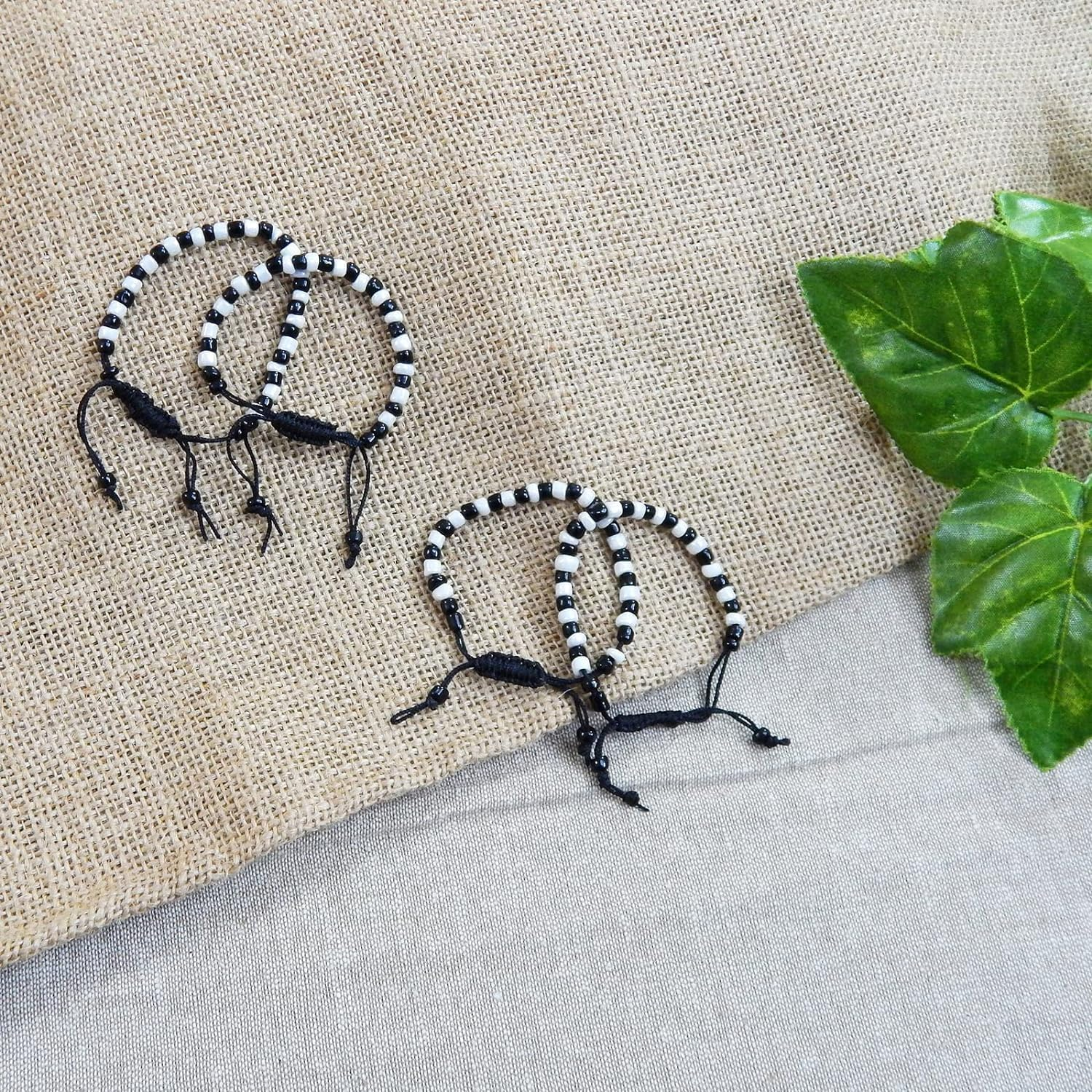 Black & White Nazariya for Baby Girls & Baby Boys (2 Pair) - Adjustable Size Cotton Thread Black Evil Eye Nazar Bracelet for Hands & Foot for New Born Babies by Co Creative image number 3