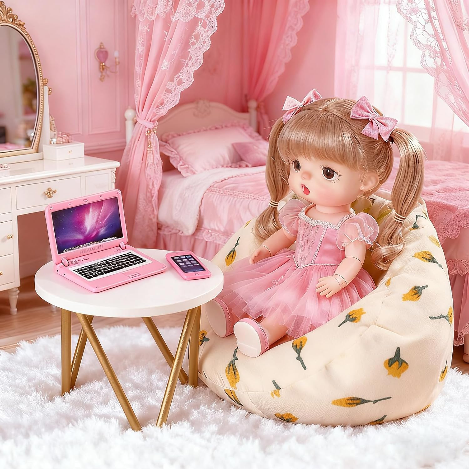 3 Pcs Dollhouse Furniture Accessories Miniature, 1:12 Scale Simulation Metal Laptop Tablet Smart Phone Stuff Doll House Mini Play Set Accessories (Pink) - Computer image number 6