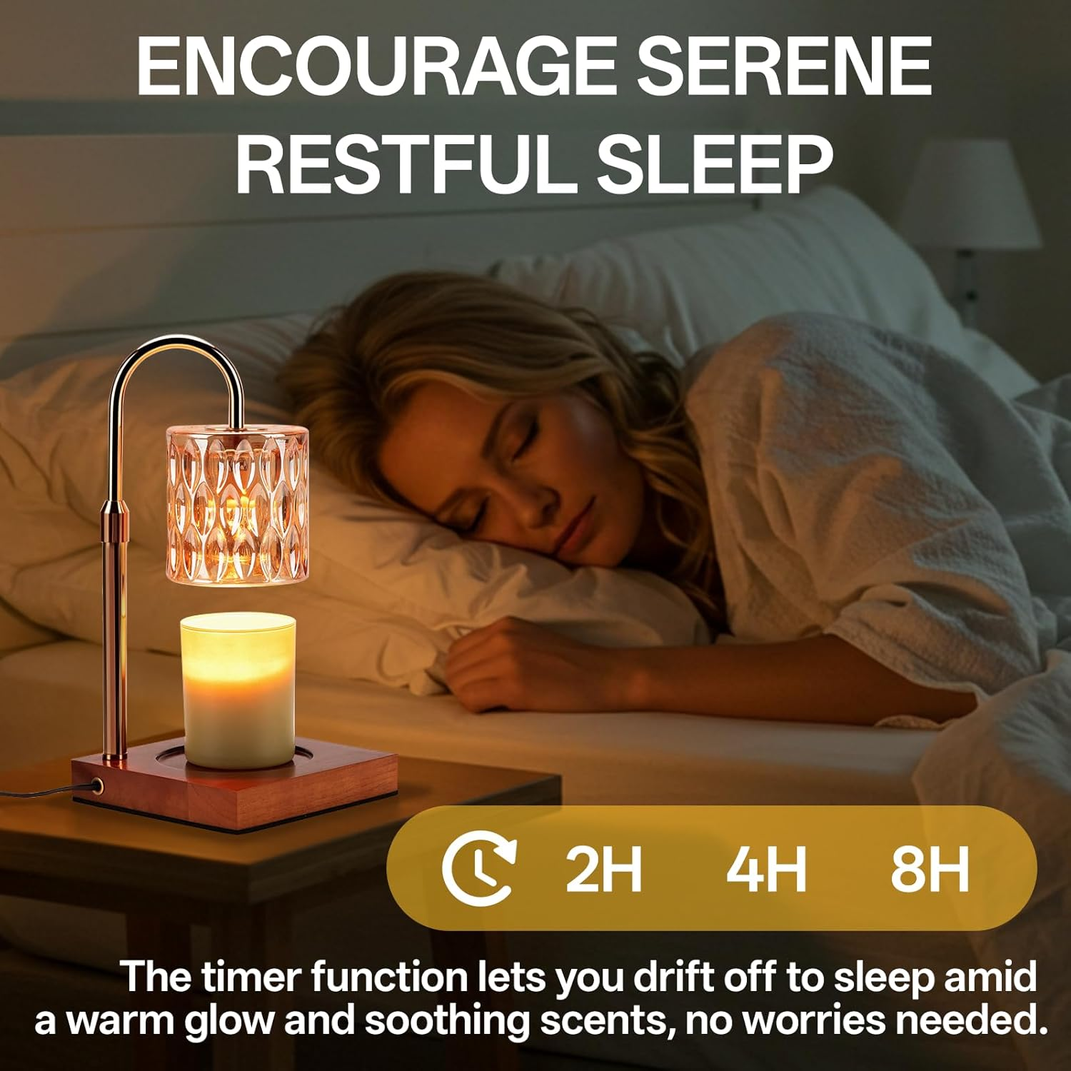 Aubeco Candle Warmer Lamp, Electric Wax Melt Table Lamps with Timer and Dimmer, Adjustable Height, with 2 Bulbs, for Scented Jar Candles, Home Decor image number 6