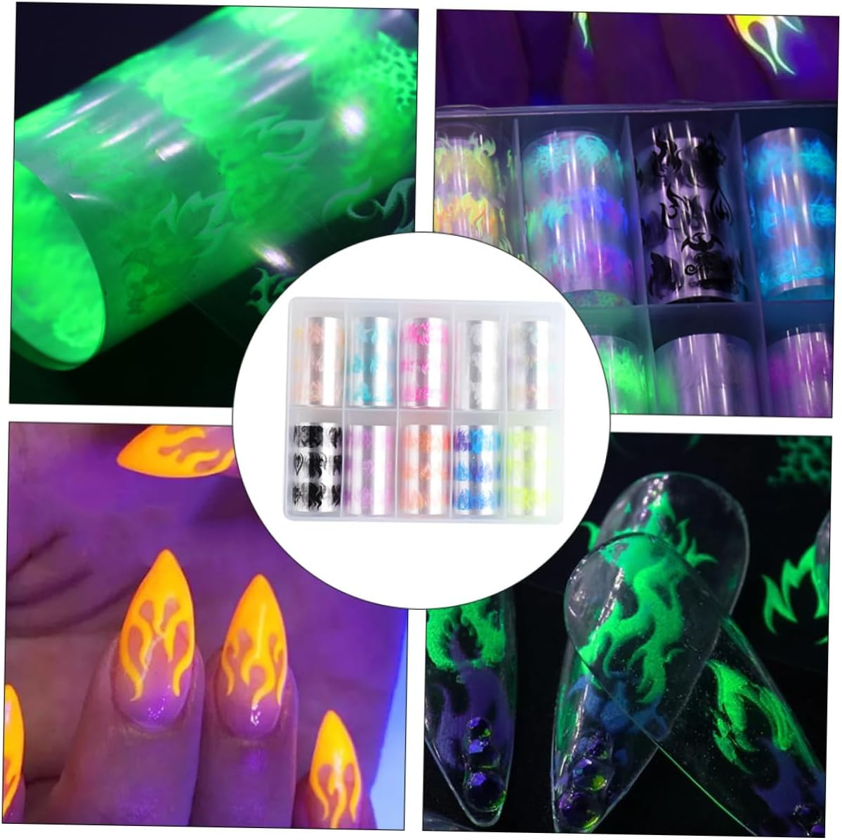 VALICLUD 10Rolls Holographic Flame Sky Nail Sticker Self-Adhesive Decals for Manicure Nail Art Decor image number 4