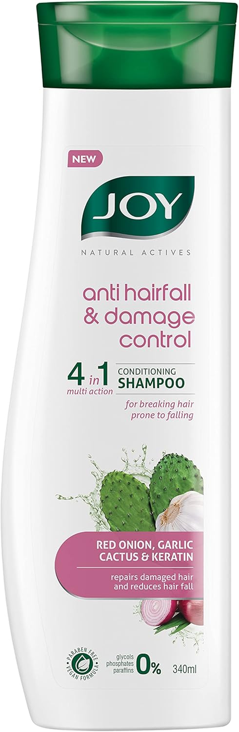 Joy Natural Actives anti Hairfall & Damage Control 4-In-1 Multi Action Conditioning Shampoo with Hydrolysed Keratin, Cactus, Red Onion & Garlic Extracts | anti Hair Fall Shampoo, Paraben Free | 340 Ml image number 4
