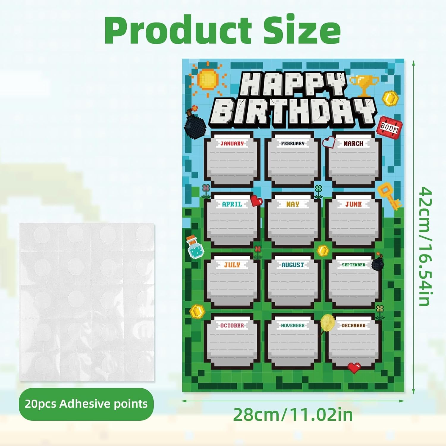 SAVITA 4Pcs Happy Birthday Calendar Chart, Reusable Birthday Calendar Poster Classroom Bulletin Board Decor for Back to School Teacher Supplies Wall Decoration image number 1