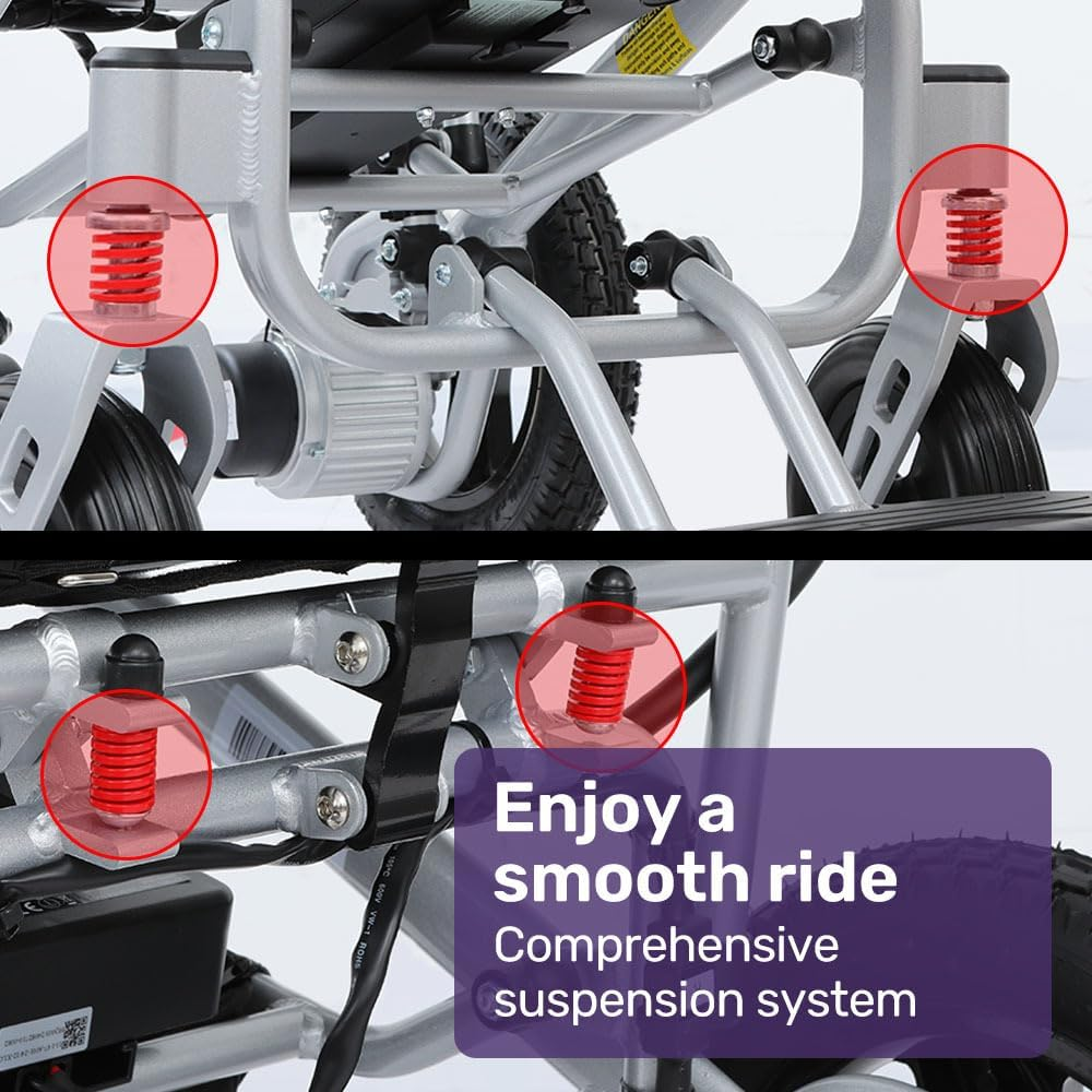 "Equipmed Ultra-Light Power Wheelchair, Tight Turning, Airline Approved, Folding, ARTG Certified, Aluminium Frame, Lithium Battery, Grey"