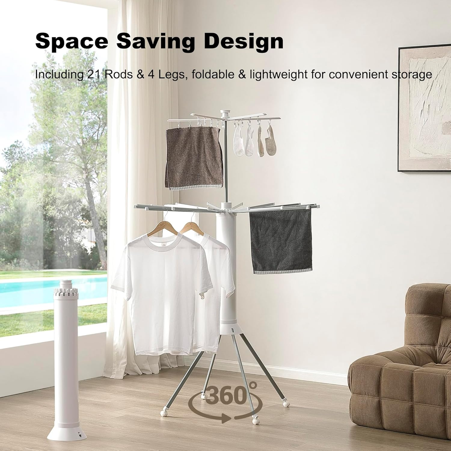 SIMTWO 2-Level Clothes Drying Rack Foldable, Portable Laundry Drying Rack with 21 Rods, Collapsible Folding Drying Rack for Clothes with 4 Legs, Aluminum Standing Dry Racks for Indoor & Outdoor image number 2