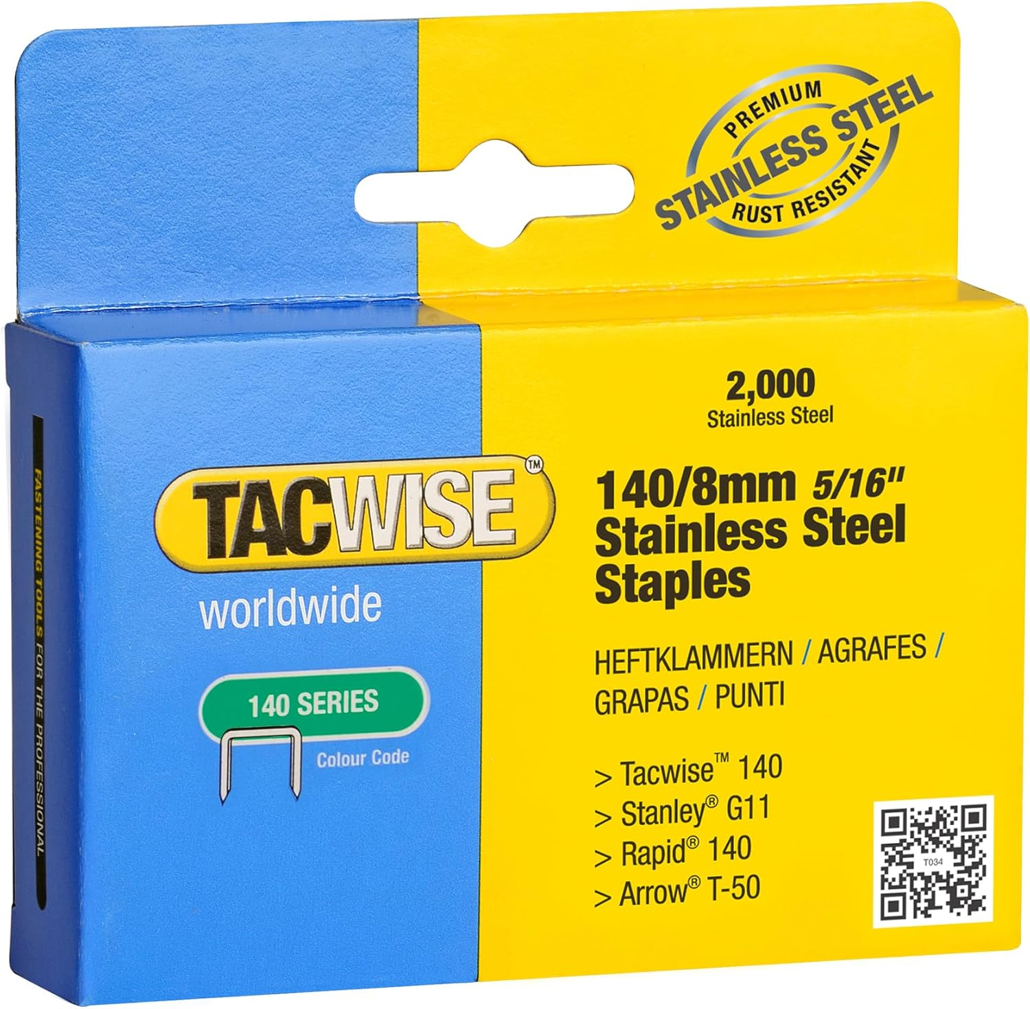 Tacwise 1216 140 Series Stainless Steel Staples, 5/16-Inch, 2000-Pack (1216)