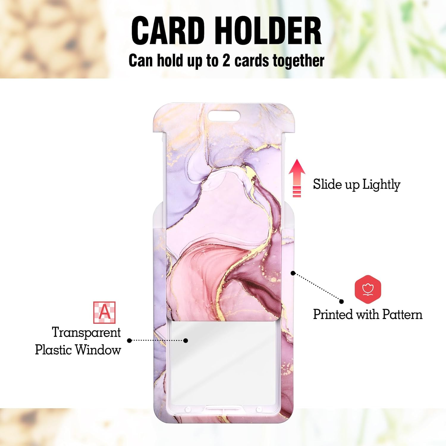 Hianjoo Badge Holder Retractable with Lanyard, ID Card Holder with Belt Clip Carabiner Retractable Reel Neck Lanyard Pull Cord for Students Office Staff, Red Marbling