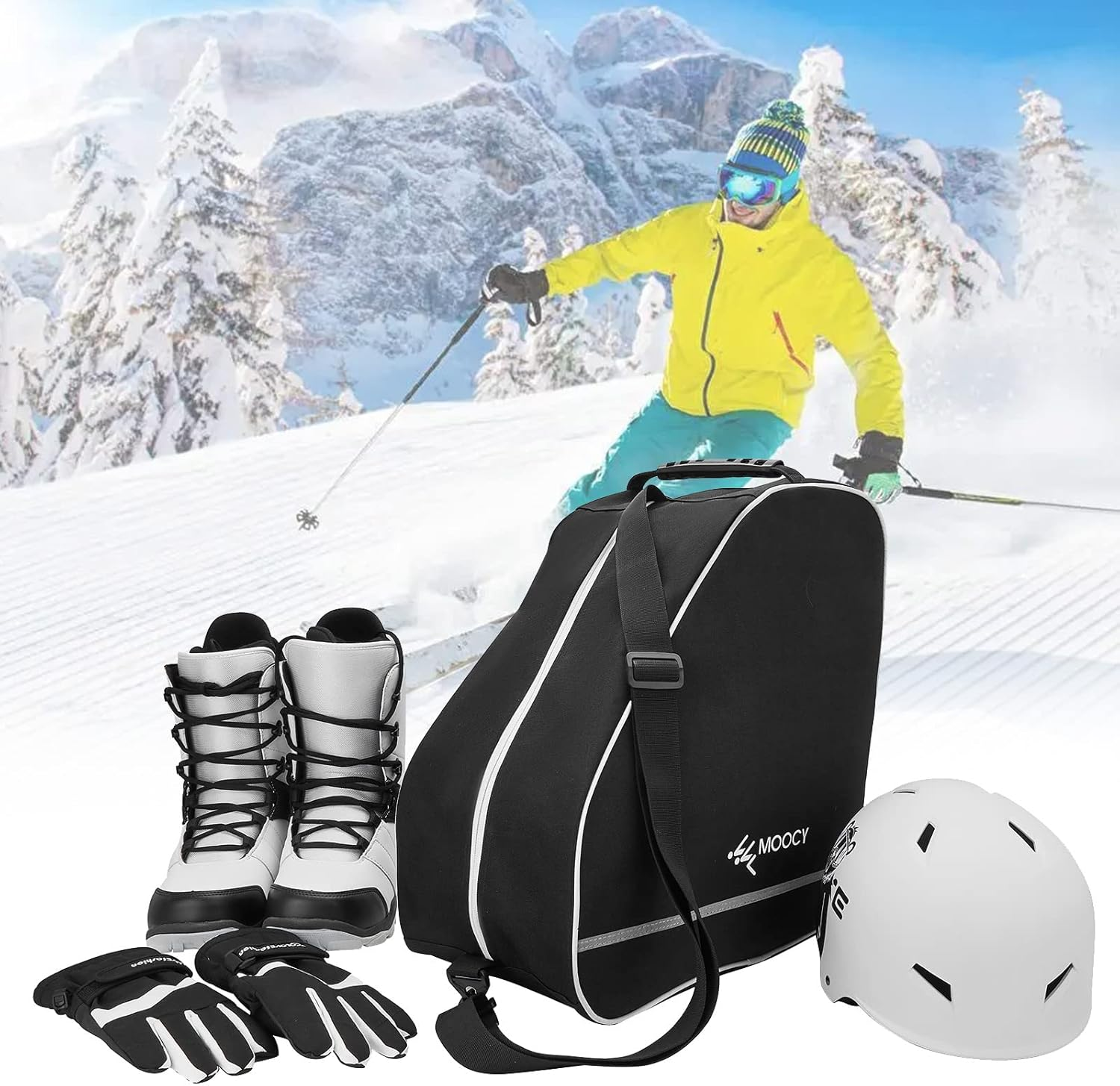 MOPHOEXII Ski Boot Bag-Waterproof Travel Boot Bag for Adult and Youth,Snowboard Boots Bag for Ski Helmets, Goggles, Gloves, Ski Apparel & Boot Storage