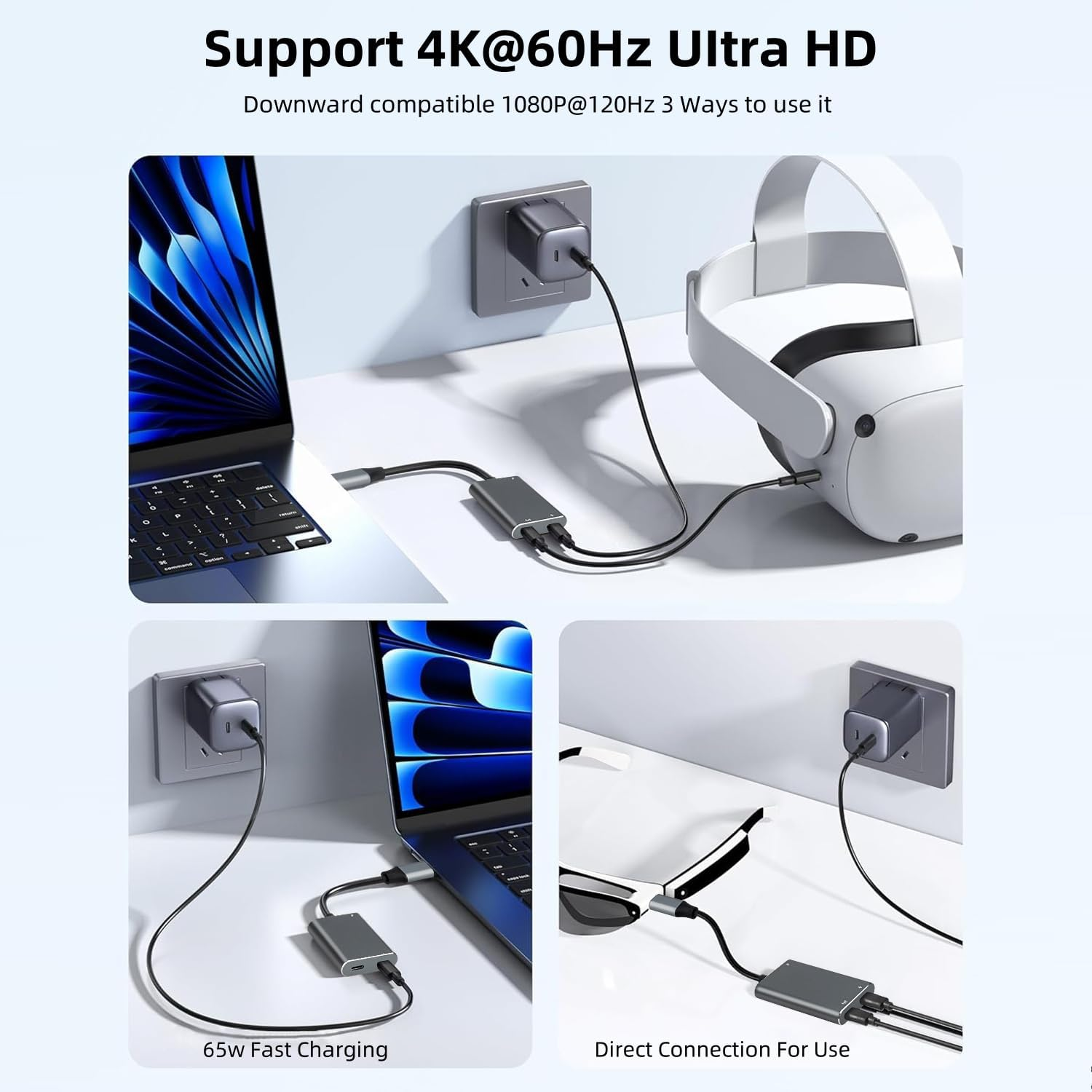 NCGGY XREAL Hub,Charge and Play Adapter,Power Your AR Glasses While Charging Your Source Device,Like Steamdeck,Swtch,Rog Ally, Phone 16 15 or Other USB C Interface Devices,4K@60Hz+65W Fast Charging image number 1