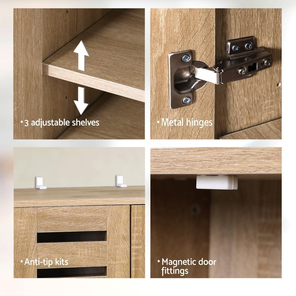 Artiss Shoe Cabinet, 20 Pairs Storage Rack with Ventilated Doors Adjustable Shelves, Cupboard for Hallway Entryway Living Room Home Decor Furniture Pine image number 5