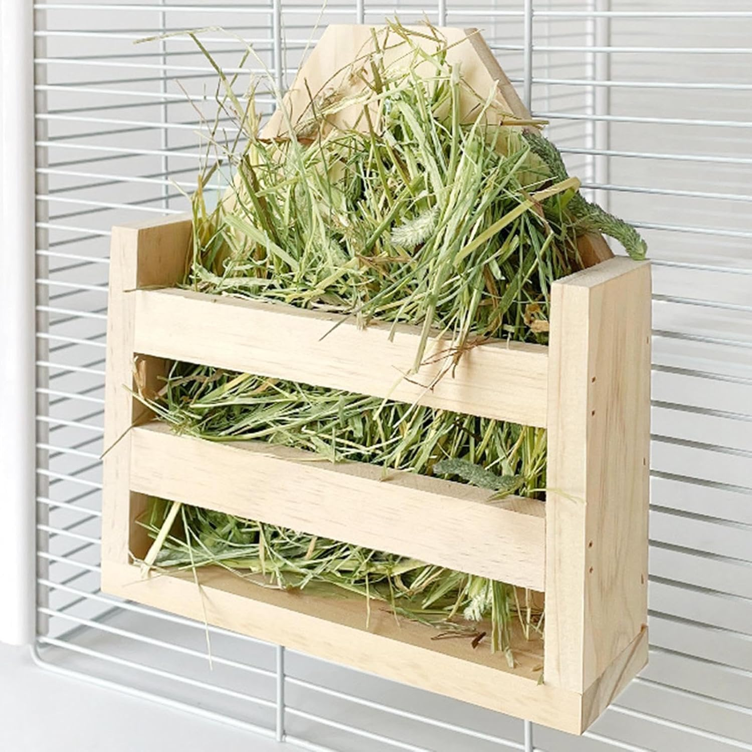 Fenteer Rabbit Hay Feeder Rack, Wooden Grass Dispenser, Small Animals Feeding Holder for Cage Bunny