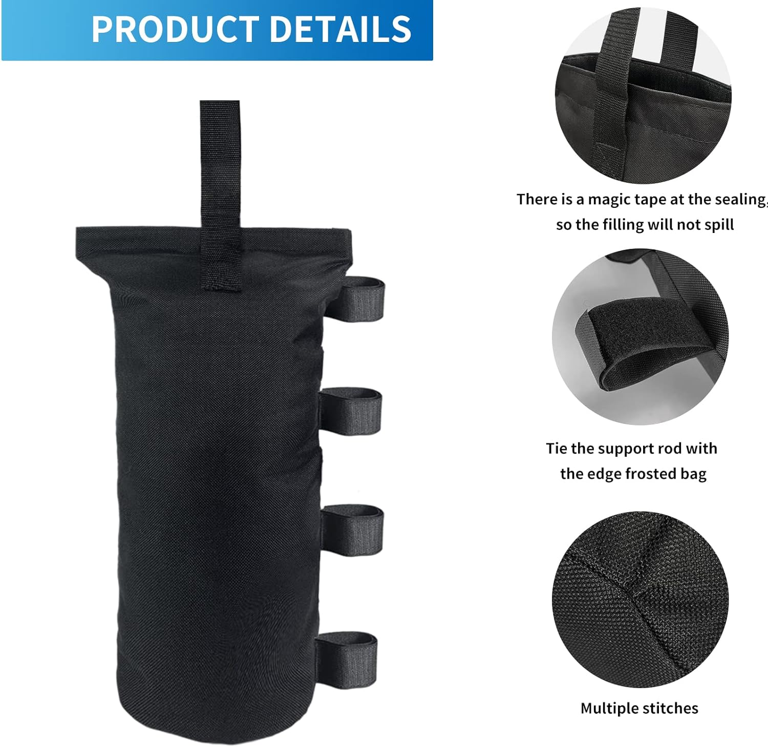 Joramoy Heavy Duty Canopy Weight Bags (150LBS) for Pop up Canopy Tent, Set of 4, Black (Without Sand) image number 7