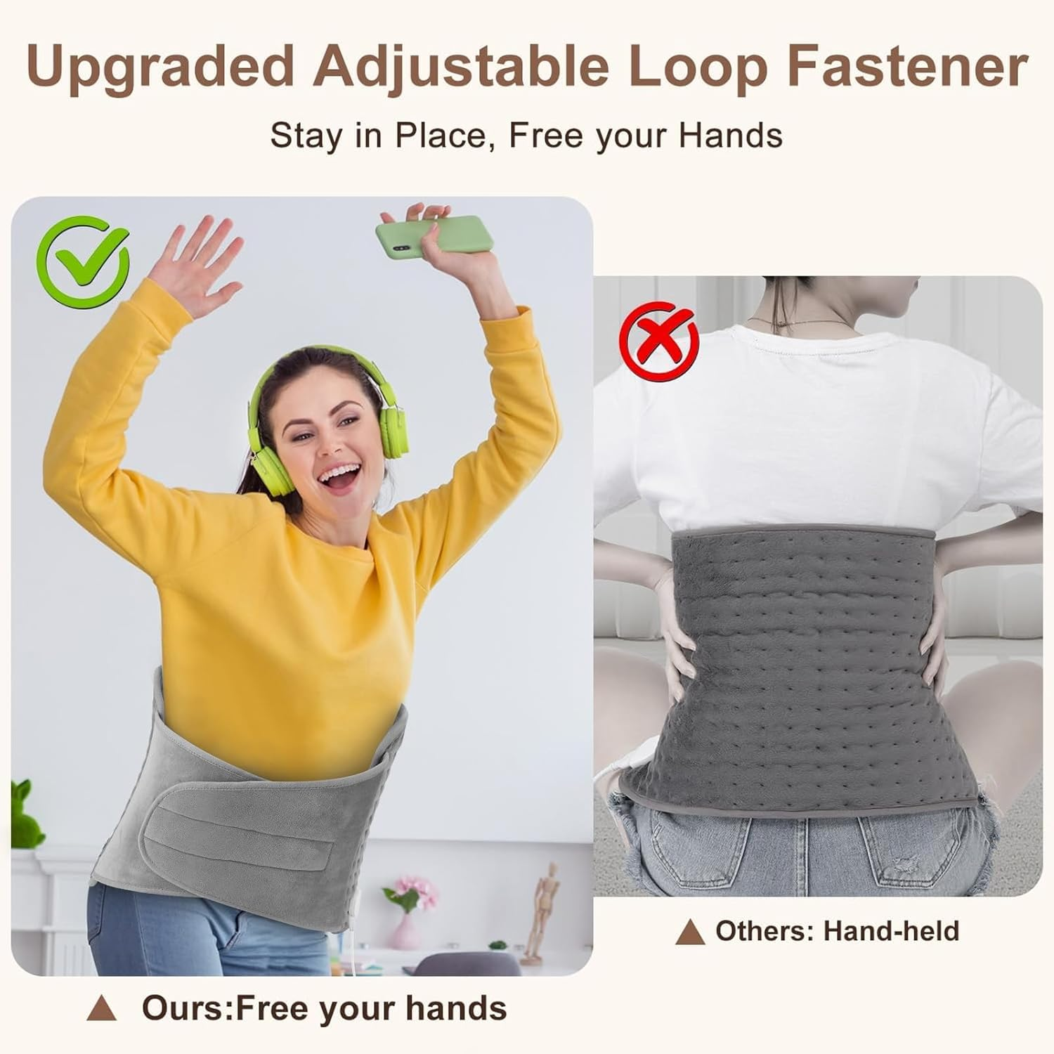 Heating Pad for Back Pain Relief, 30X125Cm Waist Heating Pad, 10 Heating Levels, 4 Timer Setting and Auto Shut Off, Machine Washable, for Period Cramps, Neck Abdominal Shoulder Pain