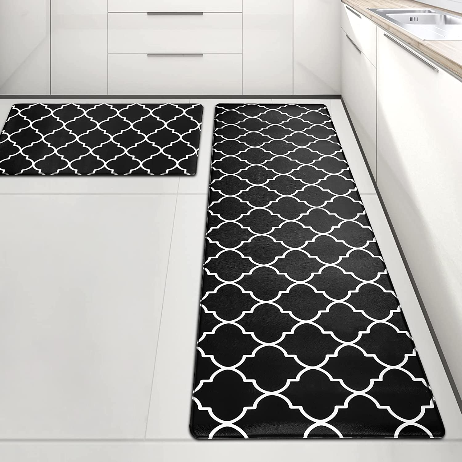 2 Pieces Cushioned Kitchen Floor Mats Non Slip (45X75Cm+45X148Cm), Waterproof Kitchen Rugs and Mats anti Fatigue for Home & Kitchen