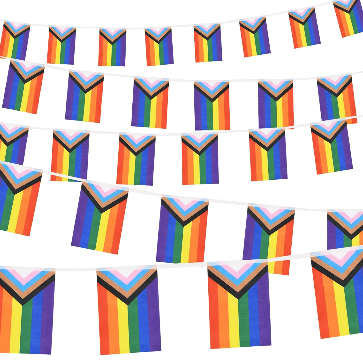 32.8Ft 38 Pcs Progress Pride Pennant Flags Banner,Gay LGBTQ Rainbow Pride Banner Flag, Colorful Stripes Bunting Banner for Pride Decorations, Pride Month, Party, Restaurants, Garden Decor image number 6