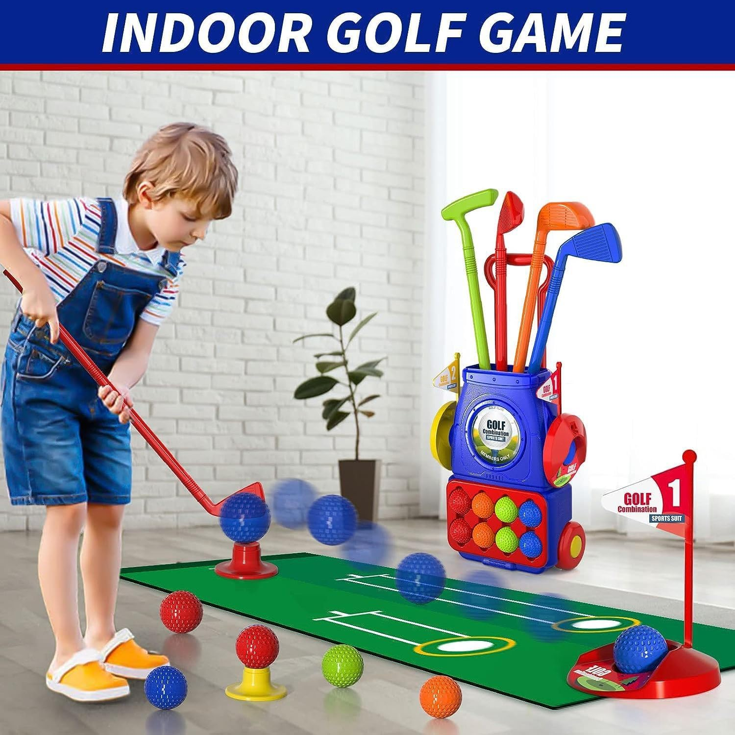Kids Golf Set, Adjustable with Mat & Golf Cornhole, Upgraded Kids Golf Clubs with 8 Balls, Indoor & Outdoor Sports Toys Birthday Gifts for 3 4 5 6 Years Old Boys Girls image number 2