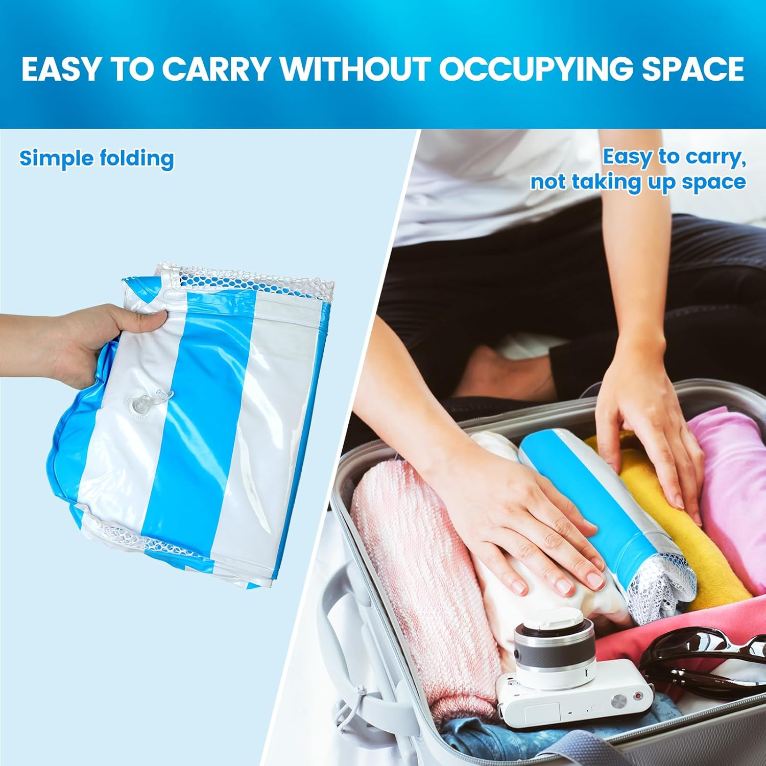 2 Pack Inflatable Pool Floats 4-In-1 Pool Hammock with Bottom Mesh 3 Tubes Inflatable Hammock for Adults,Portable Floating Chair Bed for Travel, Swimming Pool Hot Tub - Blue+Green image number 3