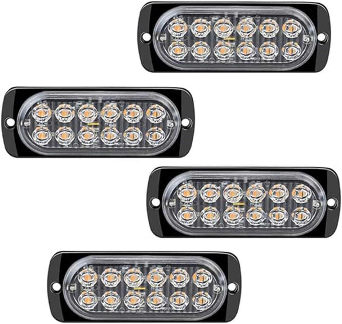 Roczential 4 PCS 12-LED Amber LED Strobe Lights, Super Bright Waterproof 12V-24V Ultra Slim Grill Lights for SUV Vehicle Truck Heavy Duty. image number 3