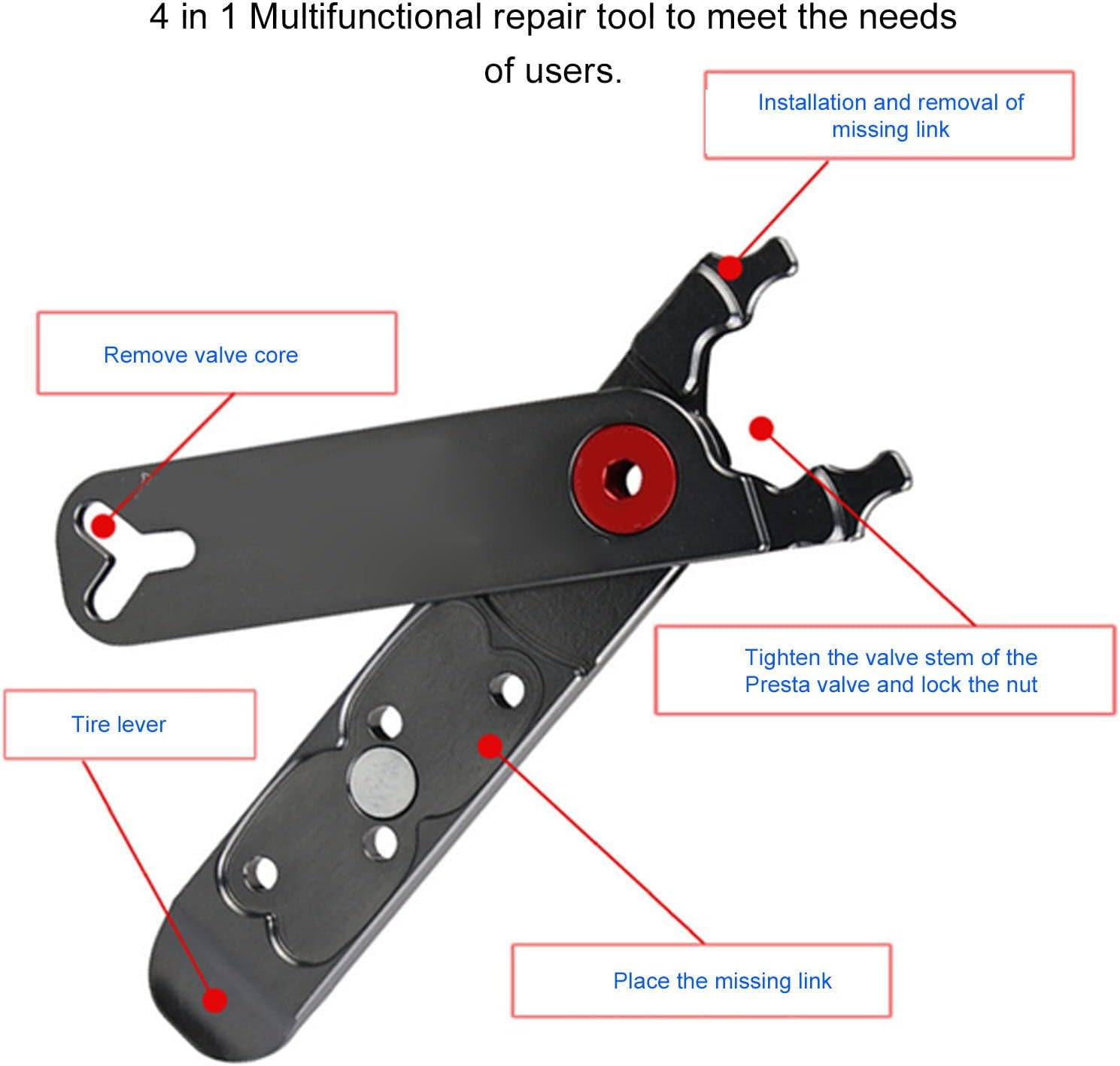 Chain Link Pliers, Powerful Multifunctional Chain Link Removal Tool Portable Aluminum Alloy for Bike Accessories Black image number 4
