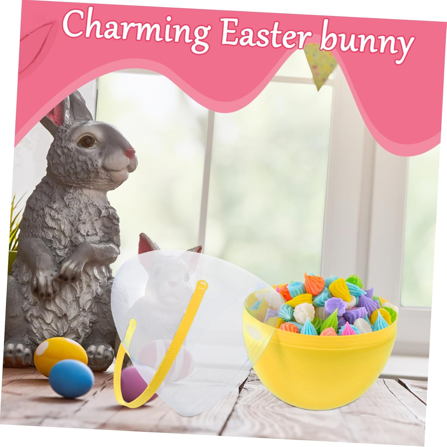 FELTECHELECTR Easter Eggs Transparent Eggs Bucket Eggs Giant Eggs Reliable Eggs Stand Eggs Basket Eggs Decorative Eggs Egg-Shaped Eggs Portable Eggs Blank Eggs Large Eggs Open Eggs Pp Yellow - Yellow image number 4